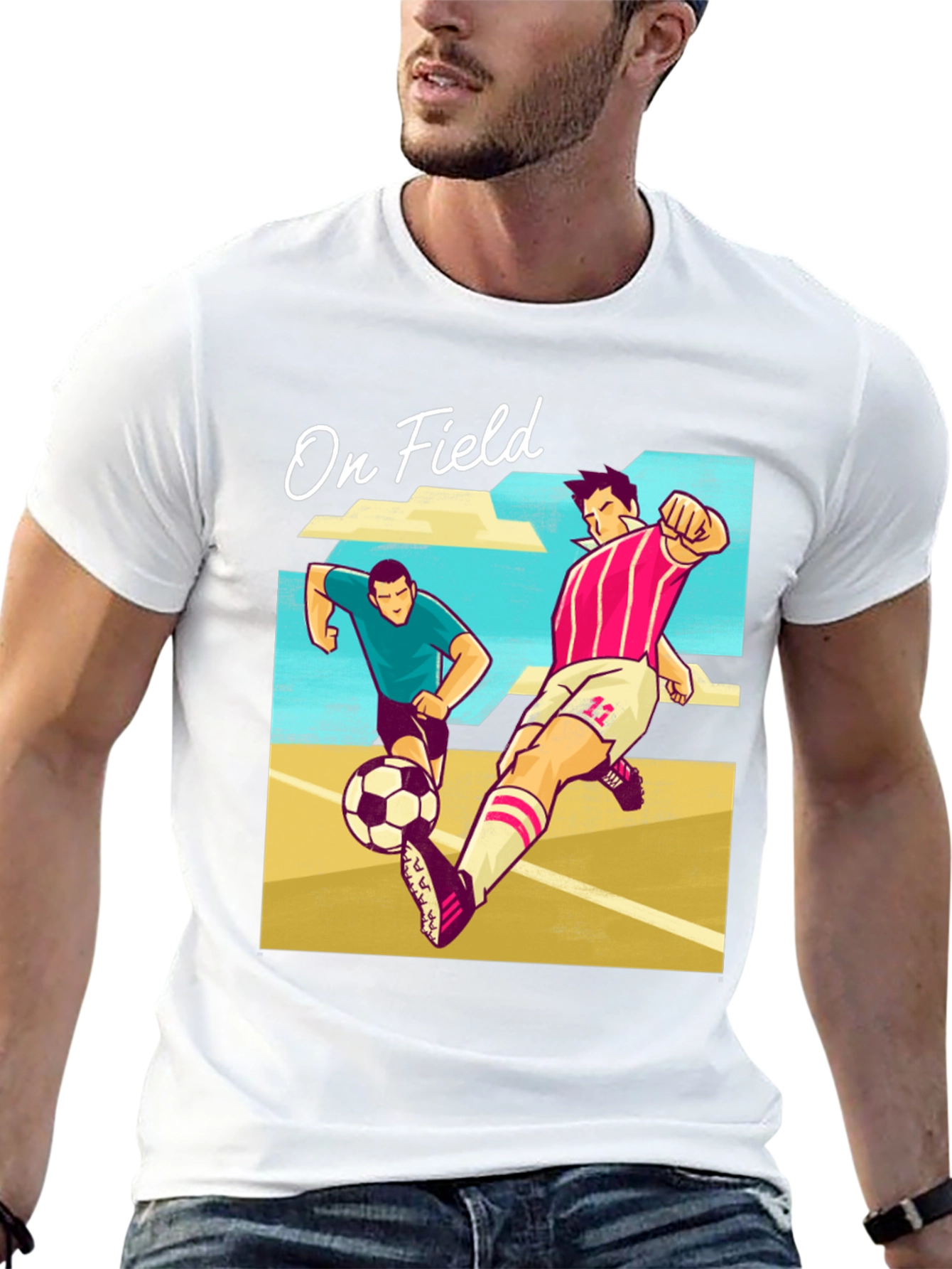 Black On Field Graphic T-Shirt | Soccer Players Cartoon Print view 13