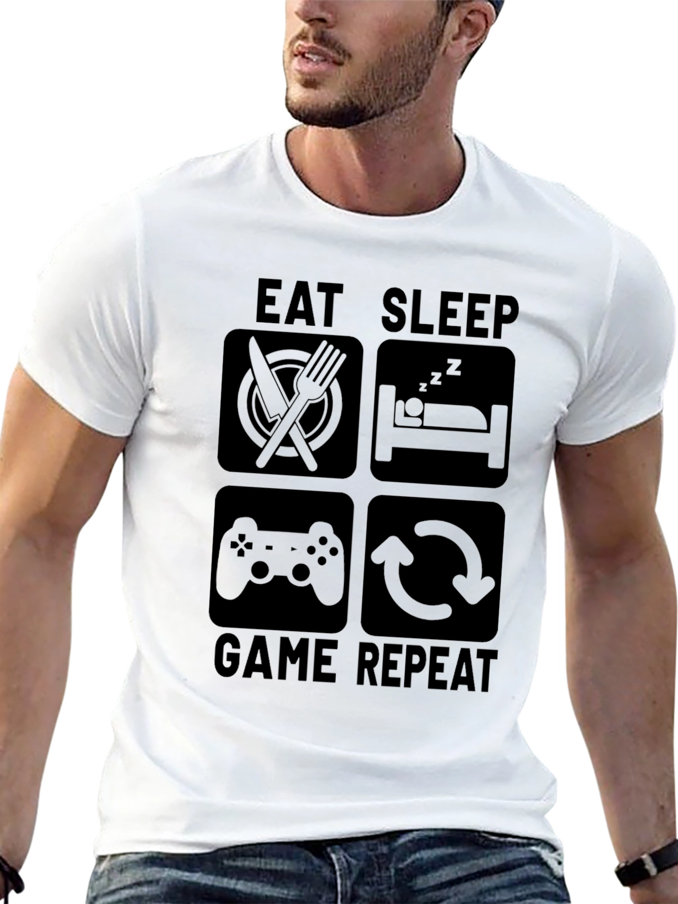 Black Eat Sleep Game Repeat - Gamer T-Shirt view 13