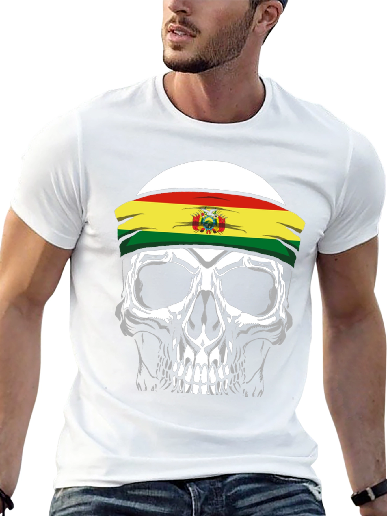 Skull T-Shirt with Bolivian Flag Headband - 13