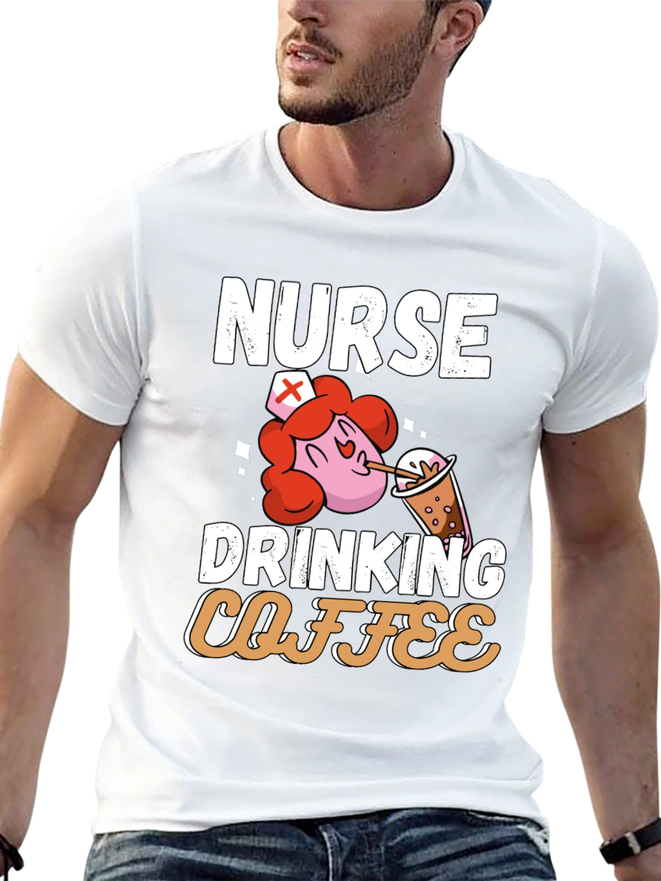 Black Nurse Drinking Coffee Graphic T-Shirt view 13