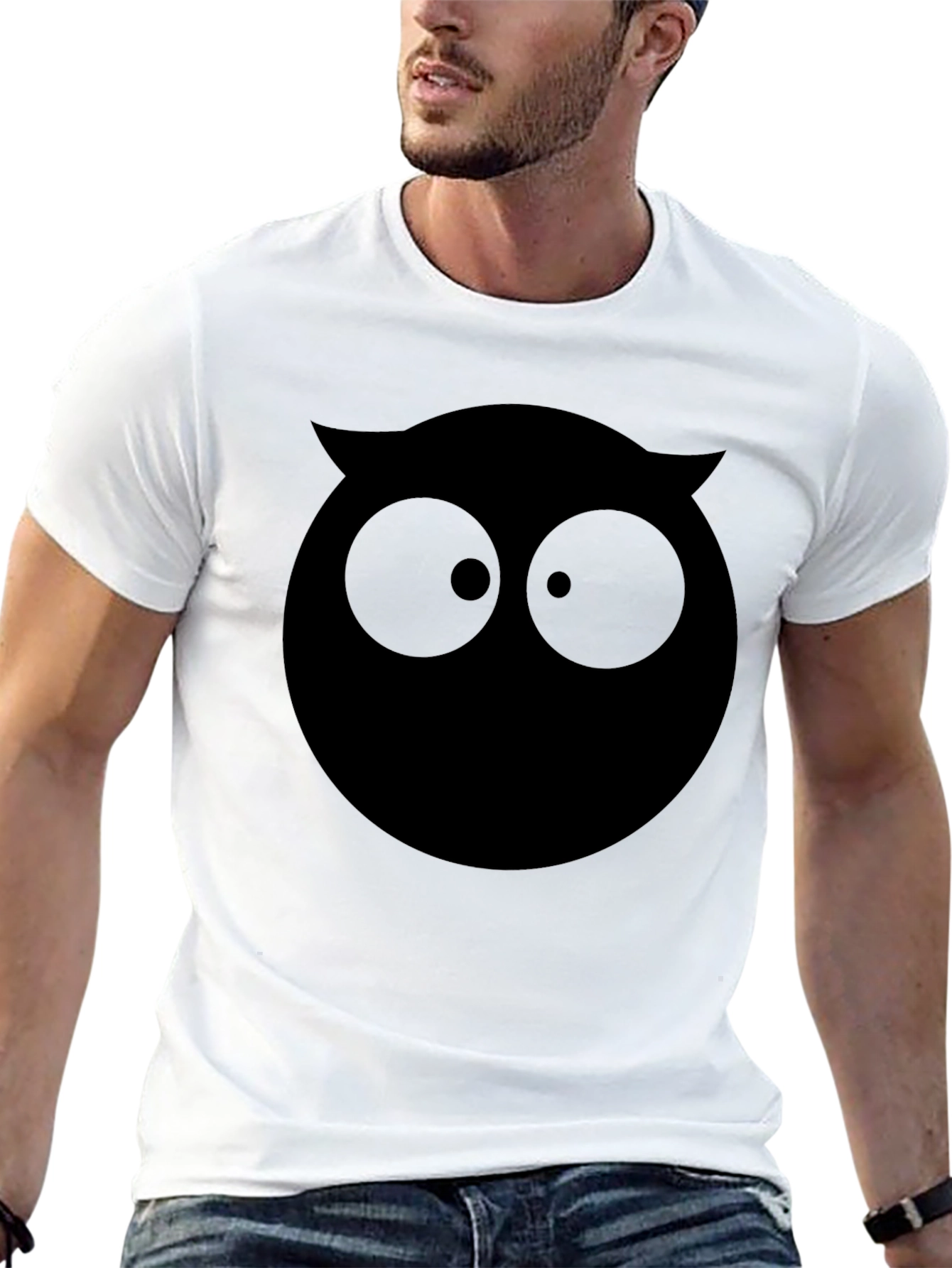 Black Black Owl Face Graphic Tee - Men's Casual T-Shirt view 13