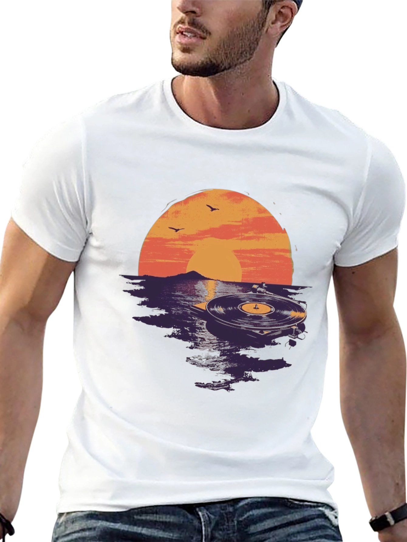 Black Sunset Vinyl Record Graphic Tee - Unique Music Lover Shirt view 13