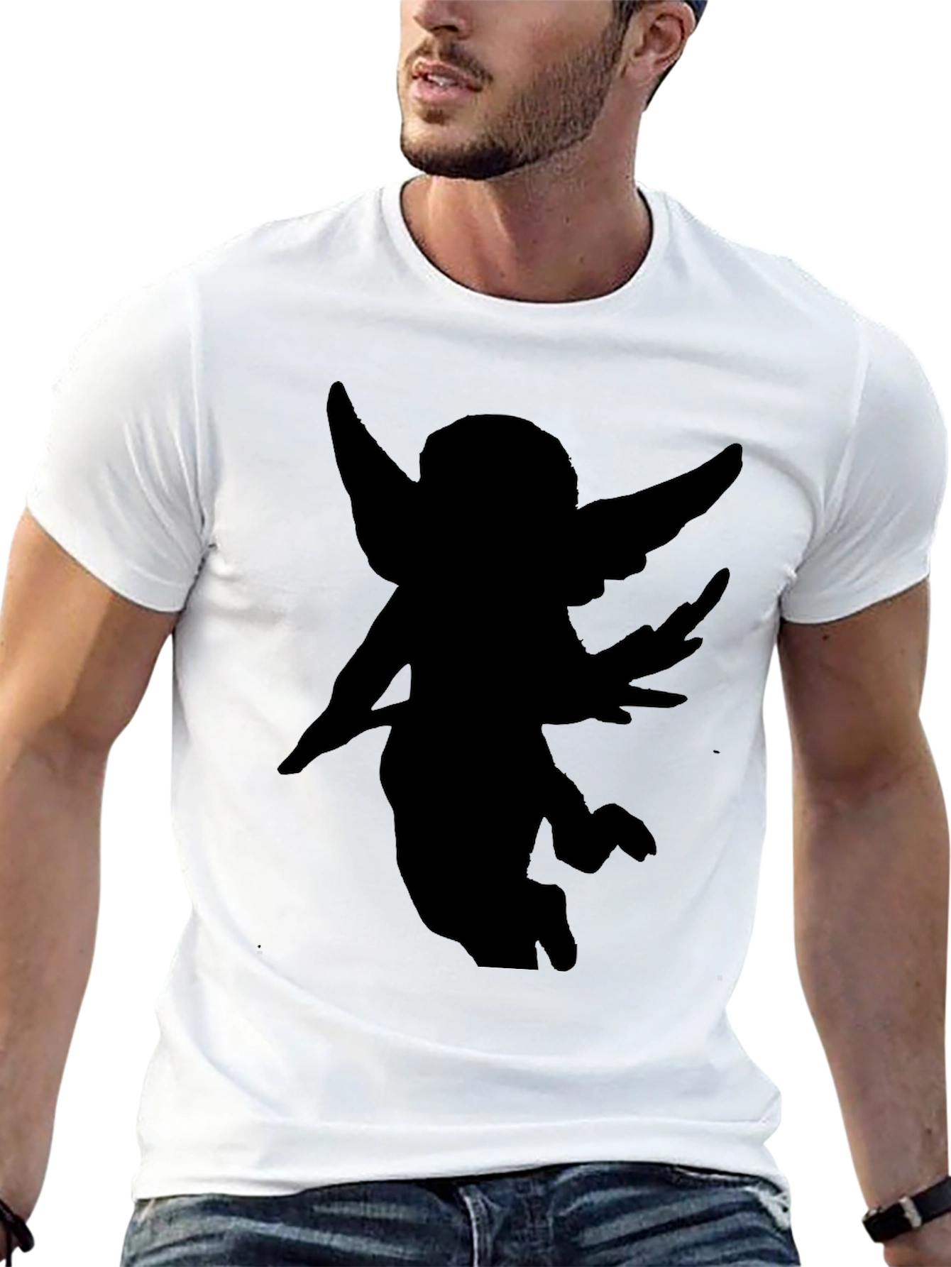 Black Angel Silhouette Black T-Shirt view 13