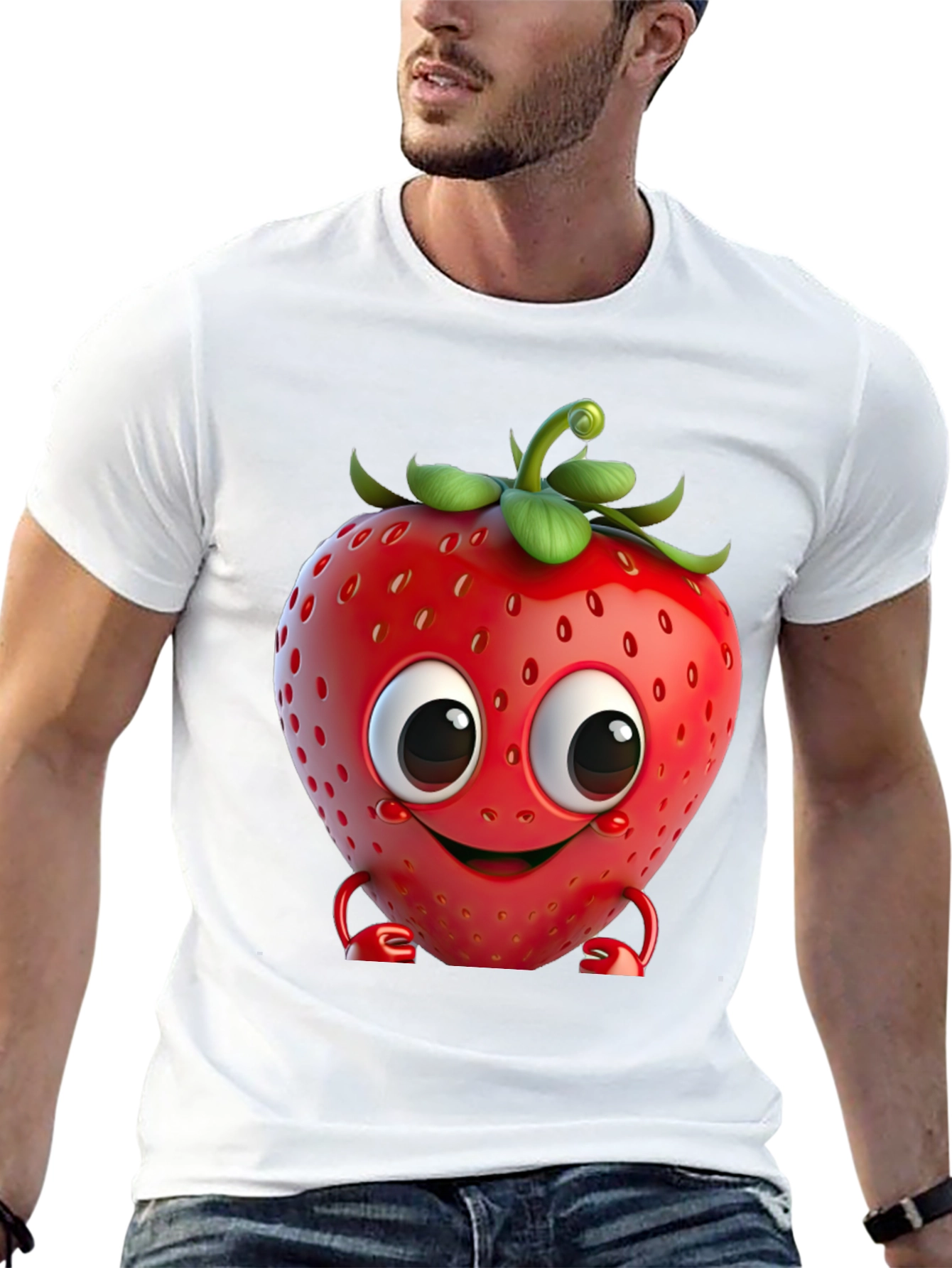 Black Cute Strawberry Character Graphic Tee - Black view 13