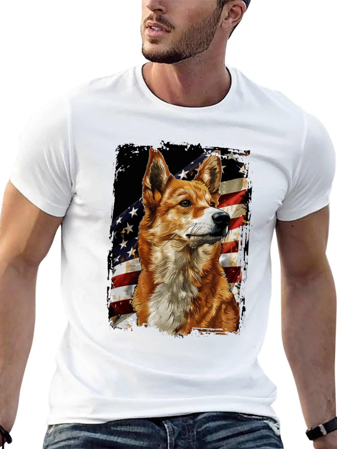 Black Patriotic Dog Graphic Tee - American Flag Design view 13