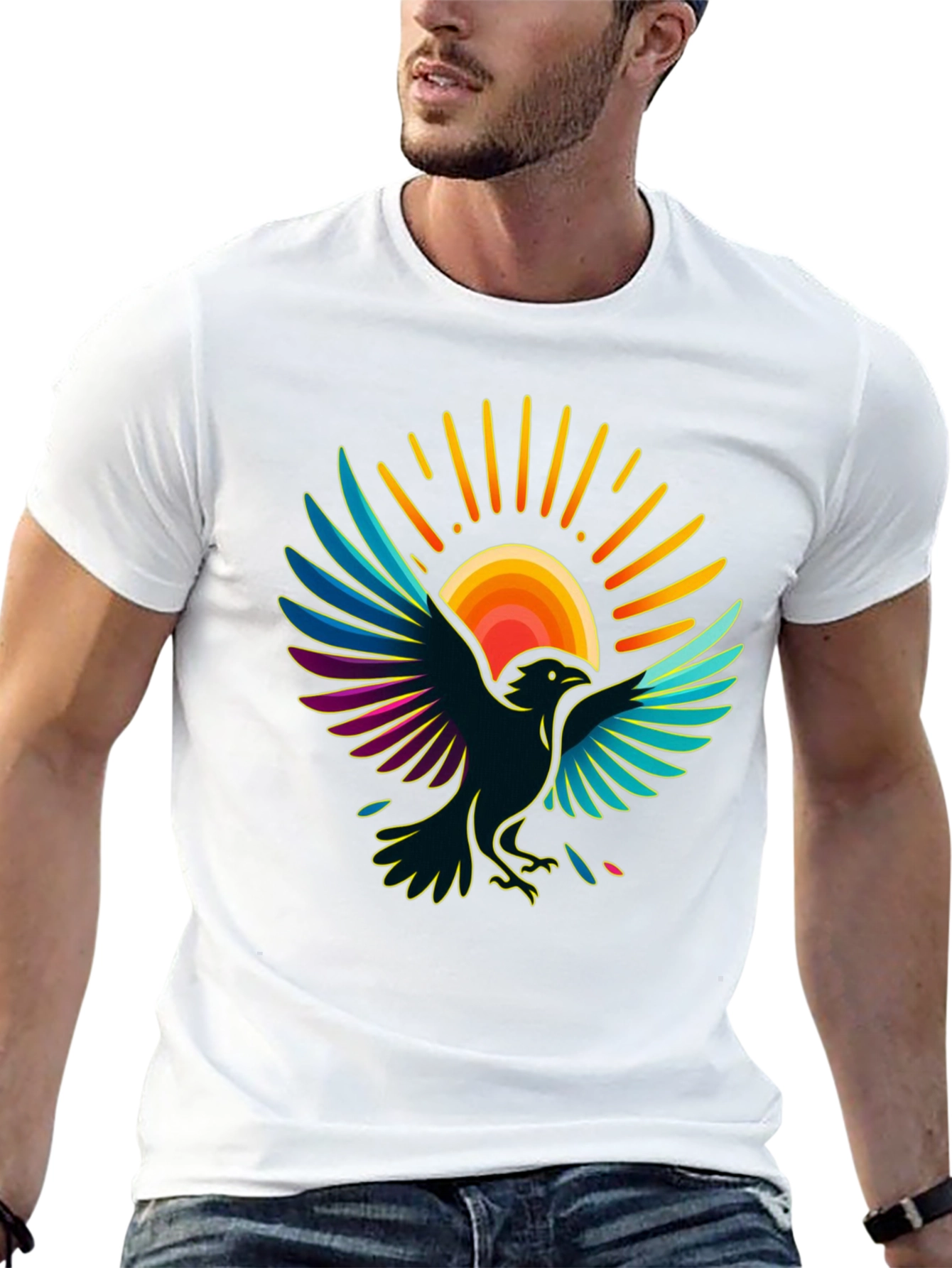 Black Raven Sun T-Shirt - Artistic Graphic Tee view 13