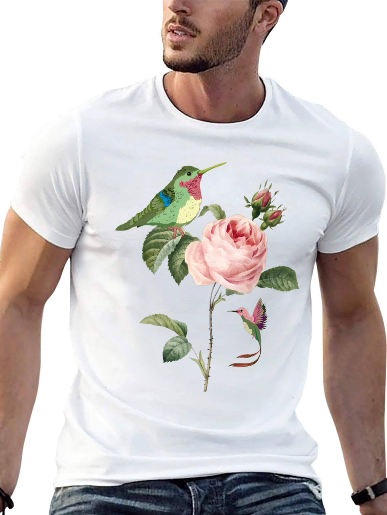 Black Hummingbird & Rose Graphic Tee view 13