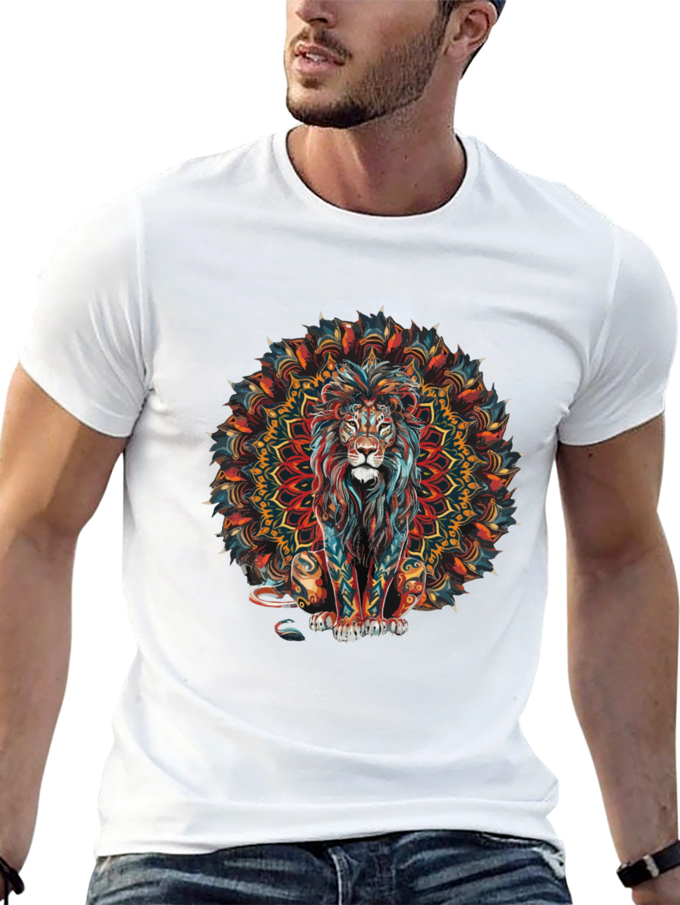 Black Lion Mandala Graphic Black T-Shirt view 13