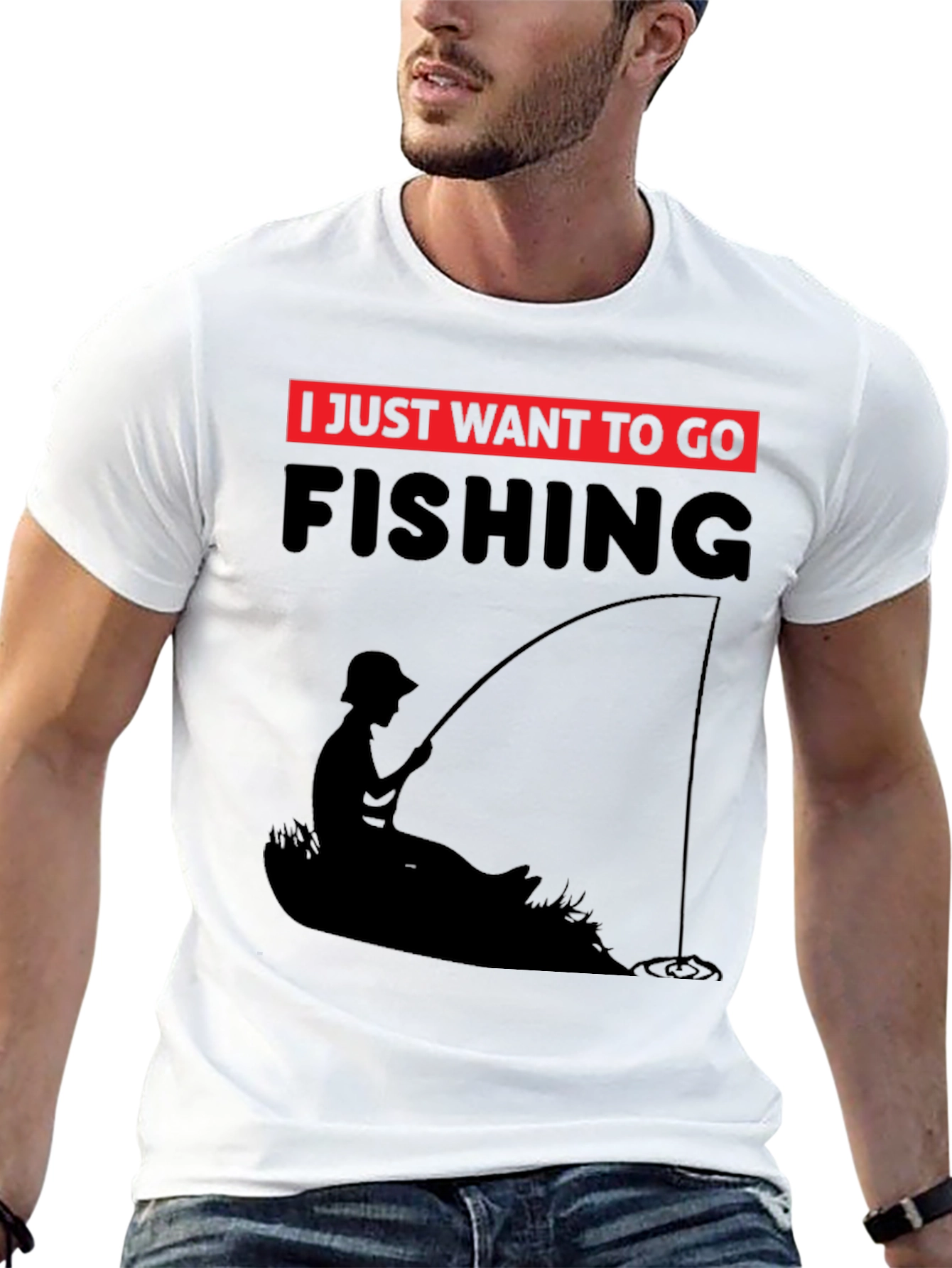 Black Fishing T-Shirt - I Just Want to Go Fishing - Black Tee view 13