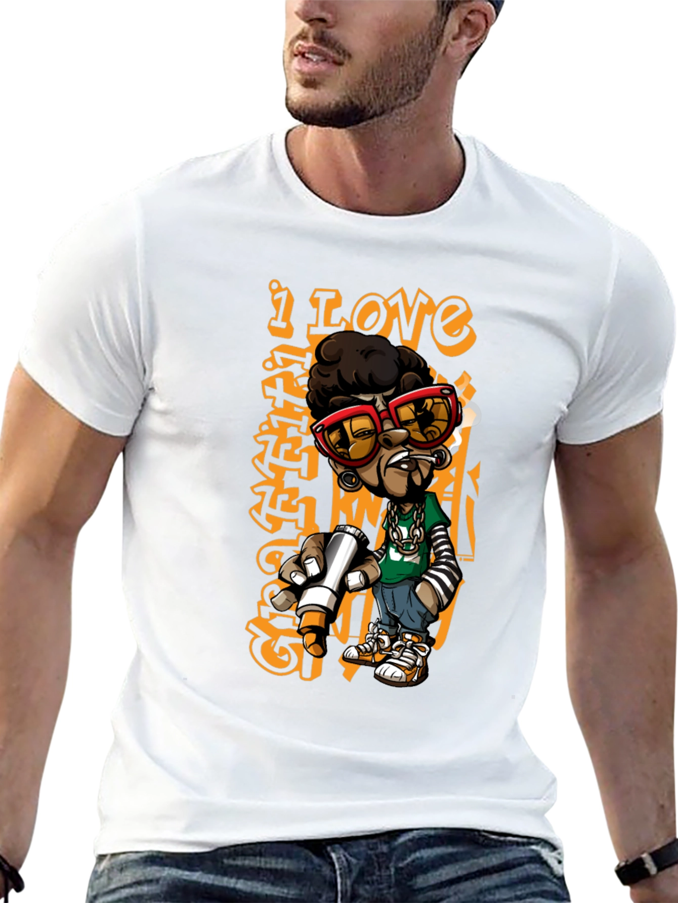 Black Urban Cartoon Graphic Print Black T-Shirt view 13