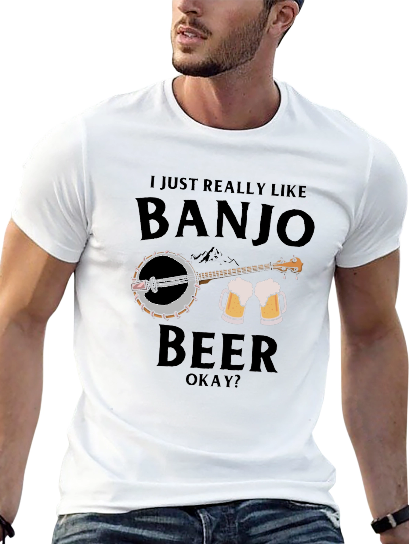 Black Banjo and Beer Graphic T-Shirt view 13