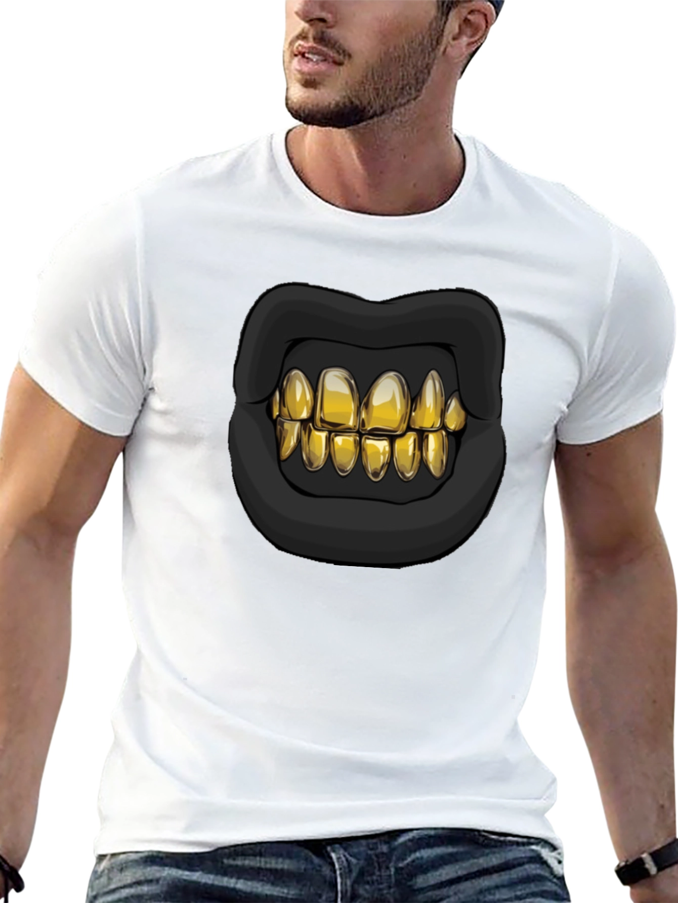 Black Golden Grill T-Shirt - Bold Lip Design view 13