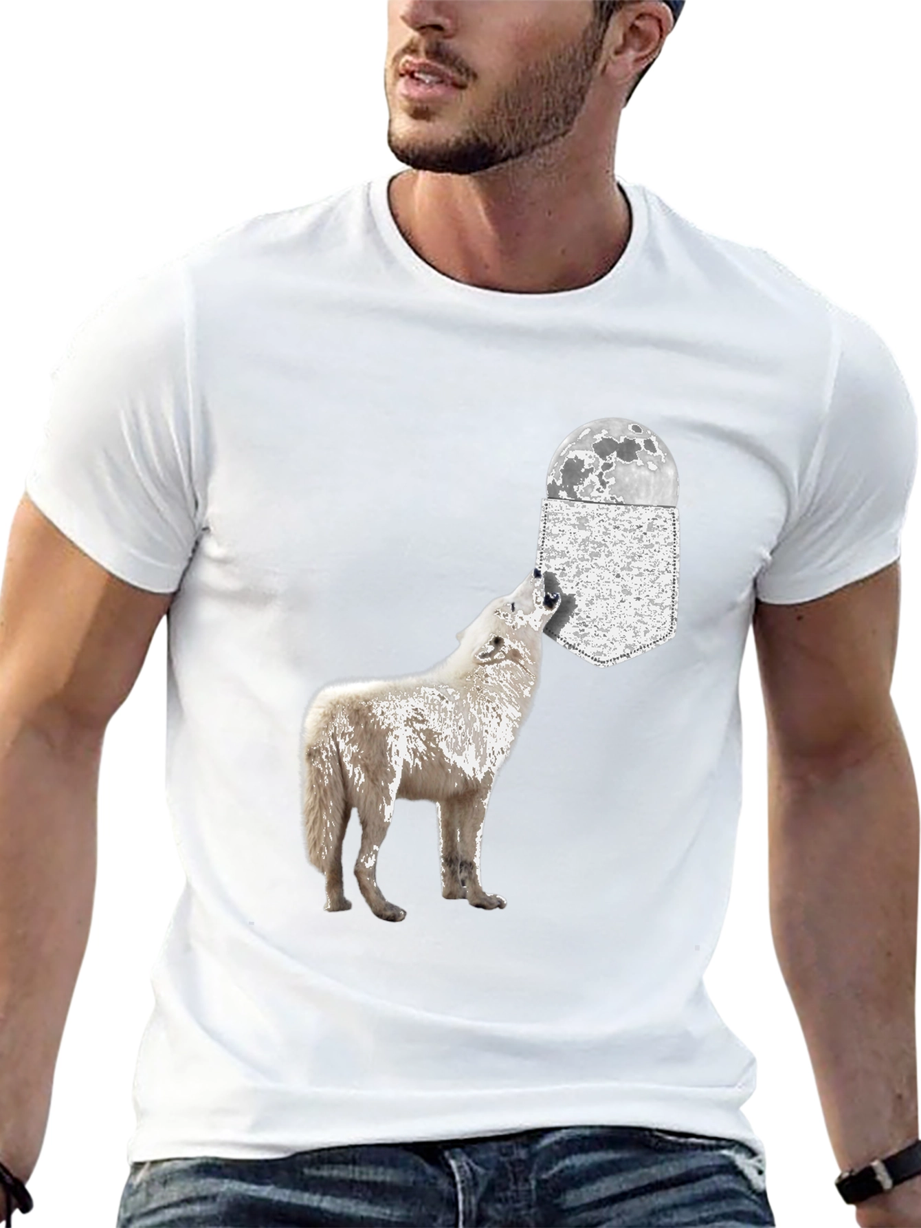 Black Wolf Howling at Moon Pocket T-Shirt view 13