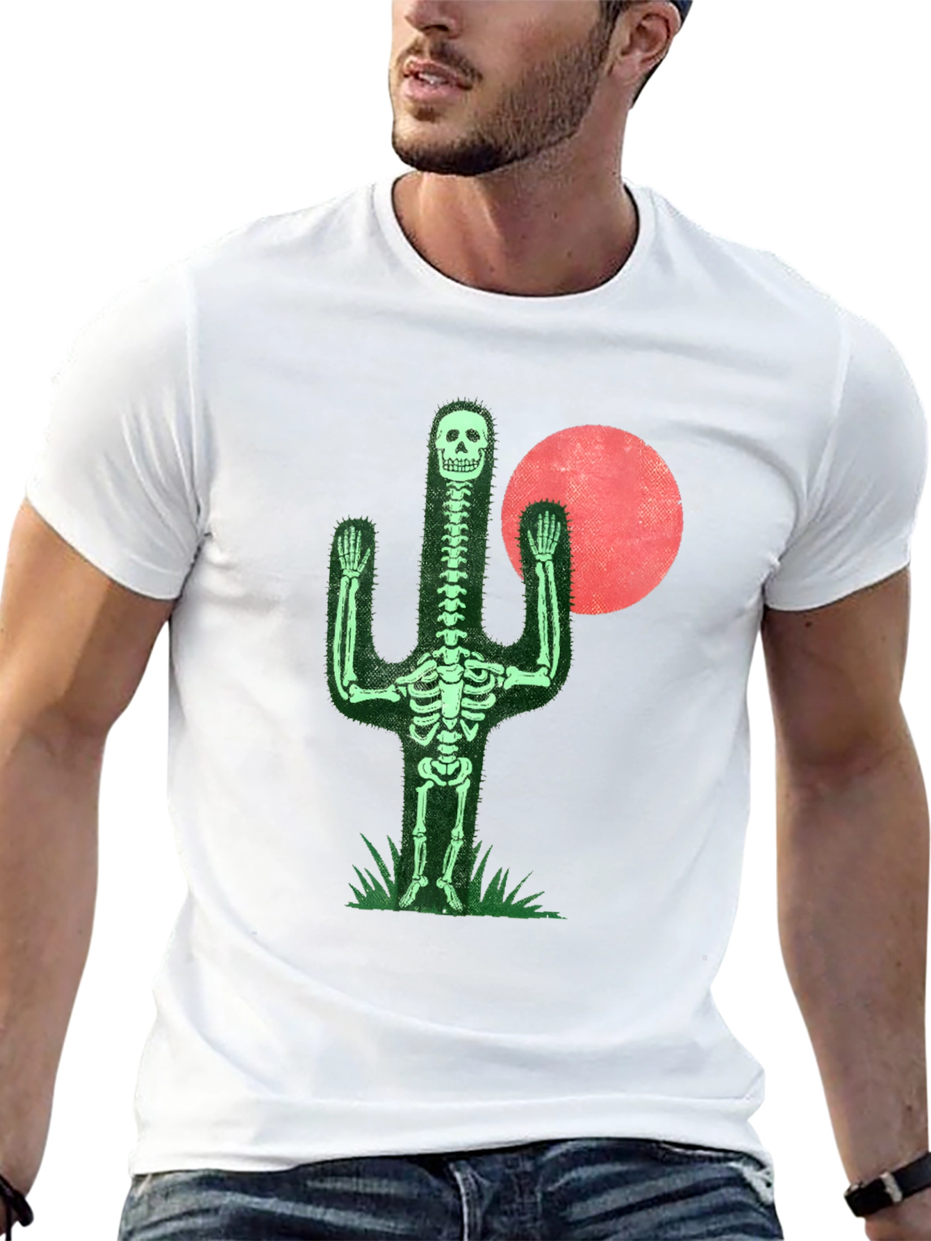 Black Skeleton Cactus Graphic Tee - Novelty Print Shirt view 13