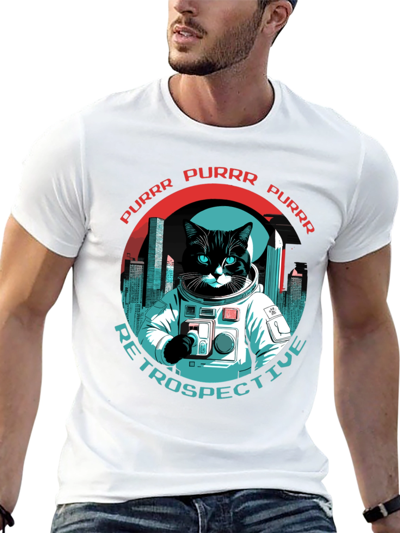 Black Cat Astronaut T-Shirt - Purrr Retrospective Tee view 13