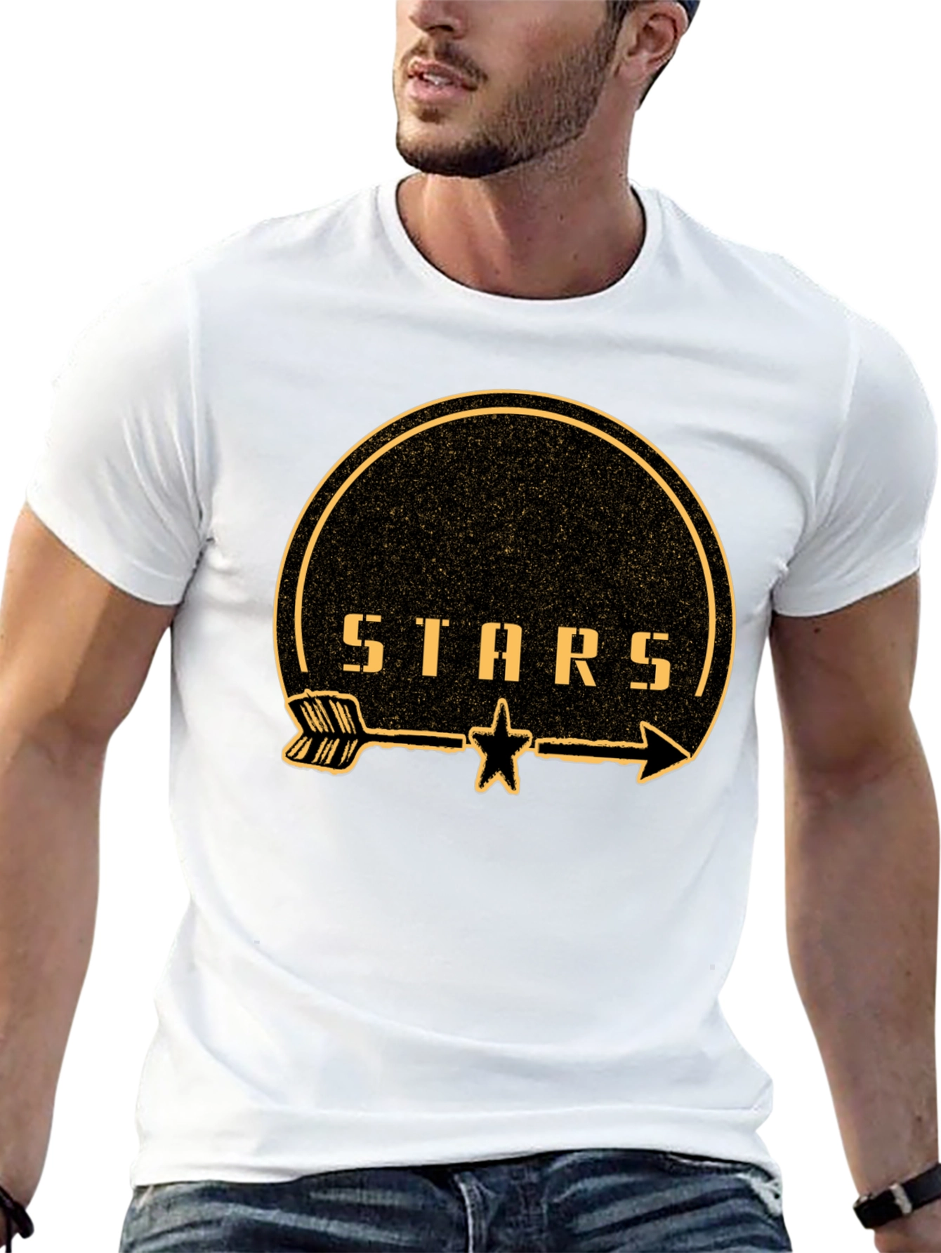 Black Stars Arrow Graphic T-Shirt - Trendy Casual Top view 13