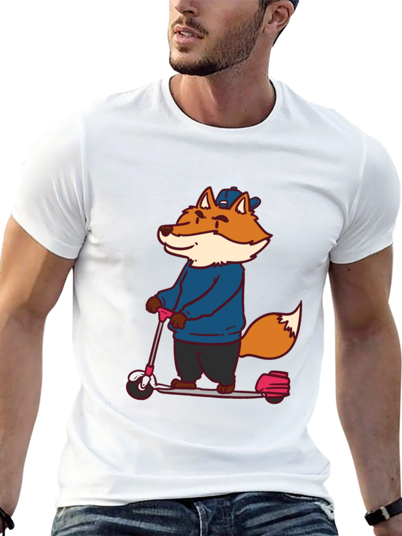 Black Fox on Scooter Graphic Tee - Unisex Black T-Shirt view 13