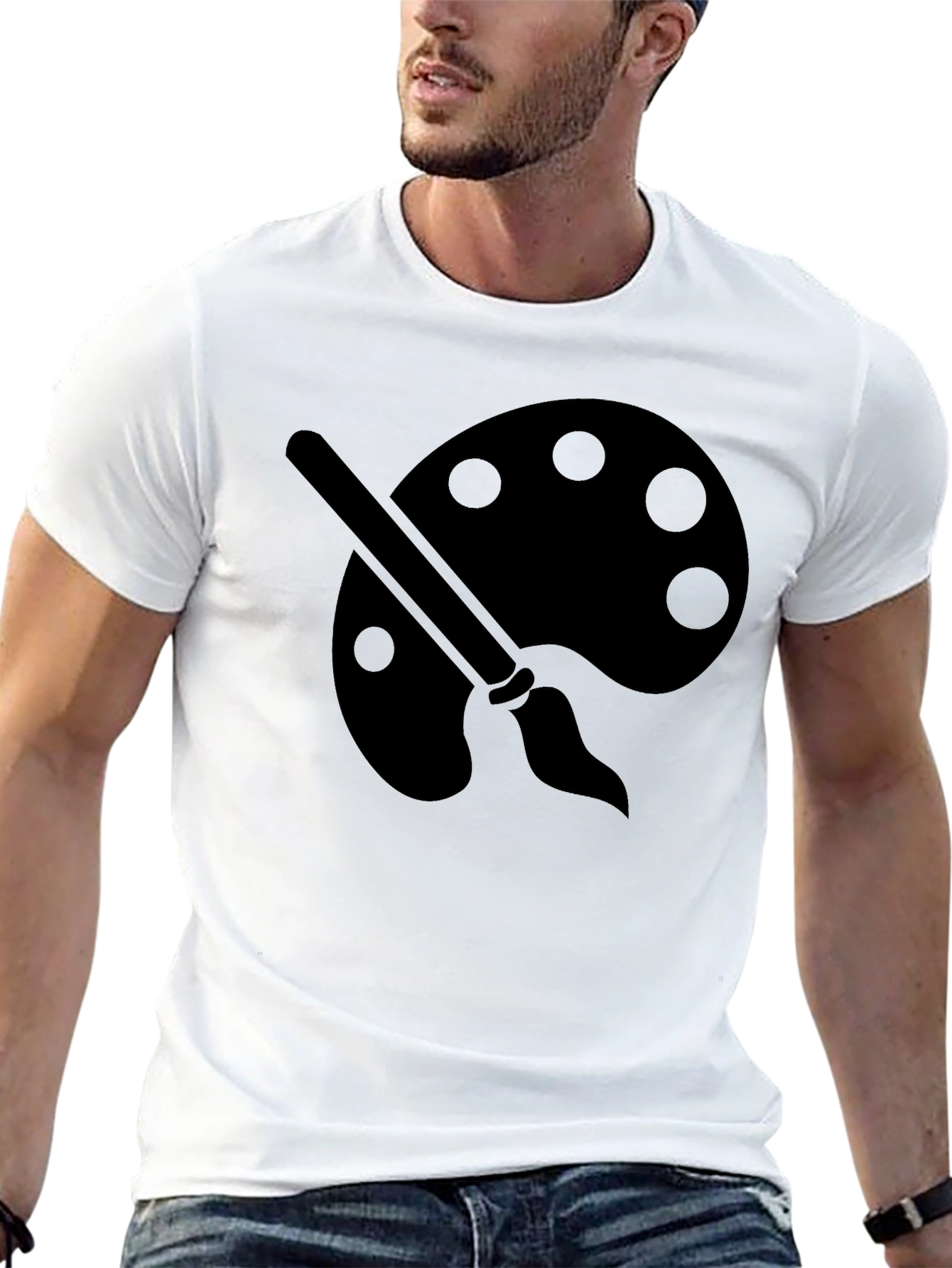 Black Artist Palette Graphic Tee - Black Cotton Crewneck T-Shirt view 13