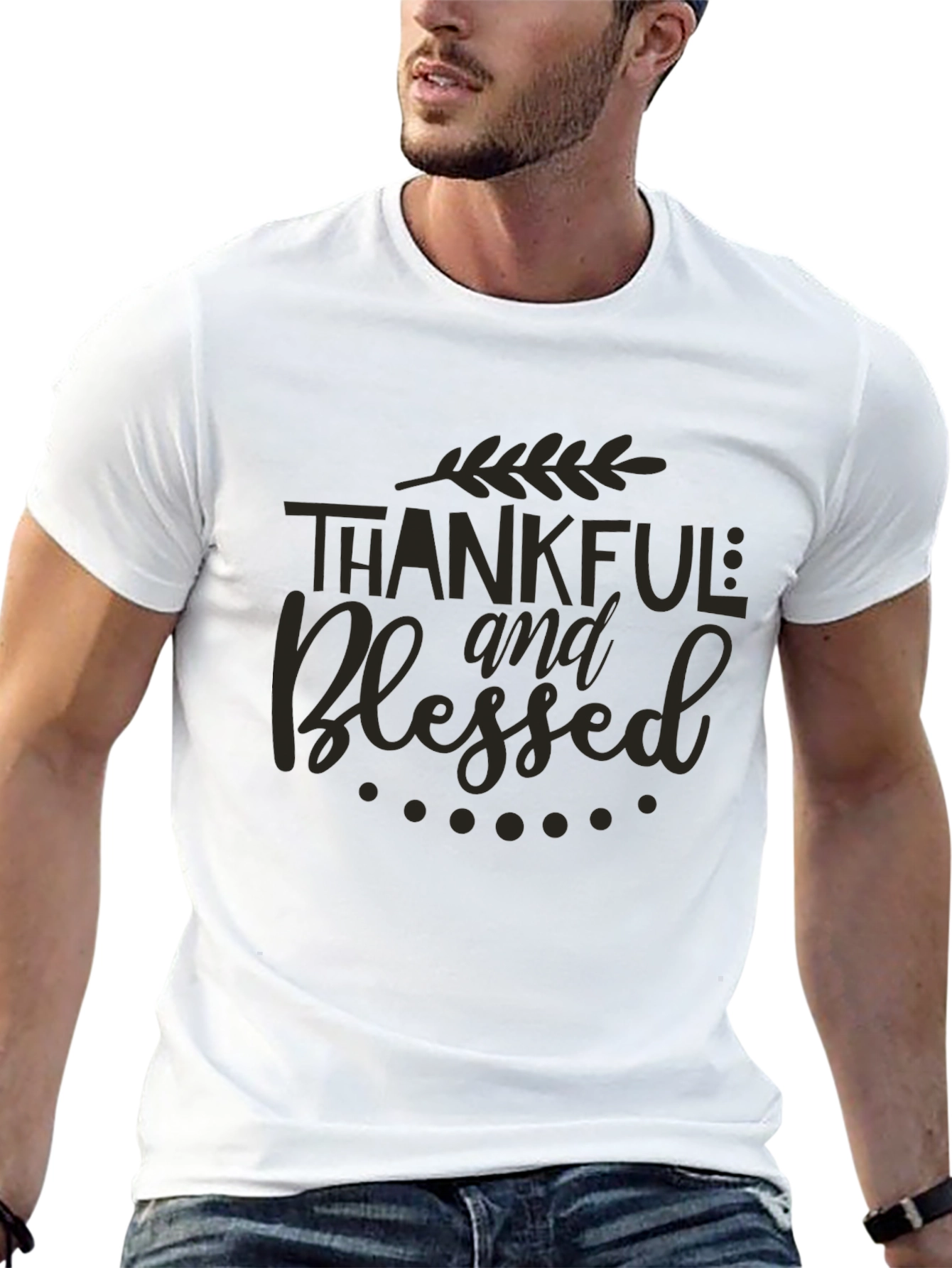 Black Thankful & Blessed Graphic Tee - Soft Cotton Blend view 13
