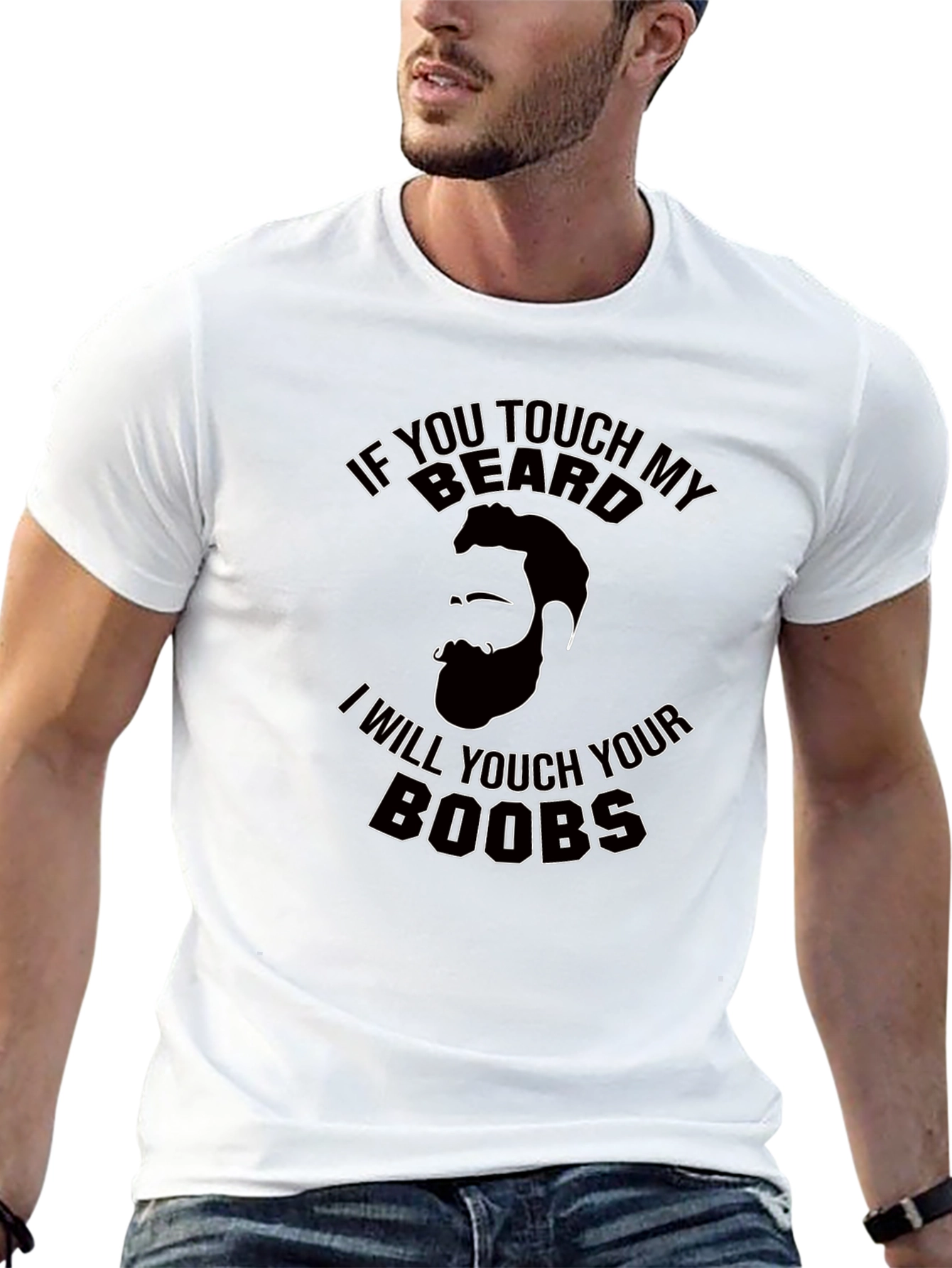 Black Funny Beard Graphic T-Shirt - If You Touch My Beard Tee view 13