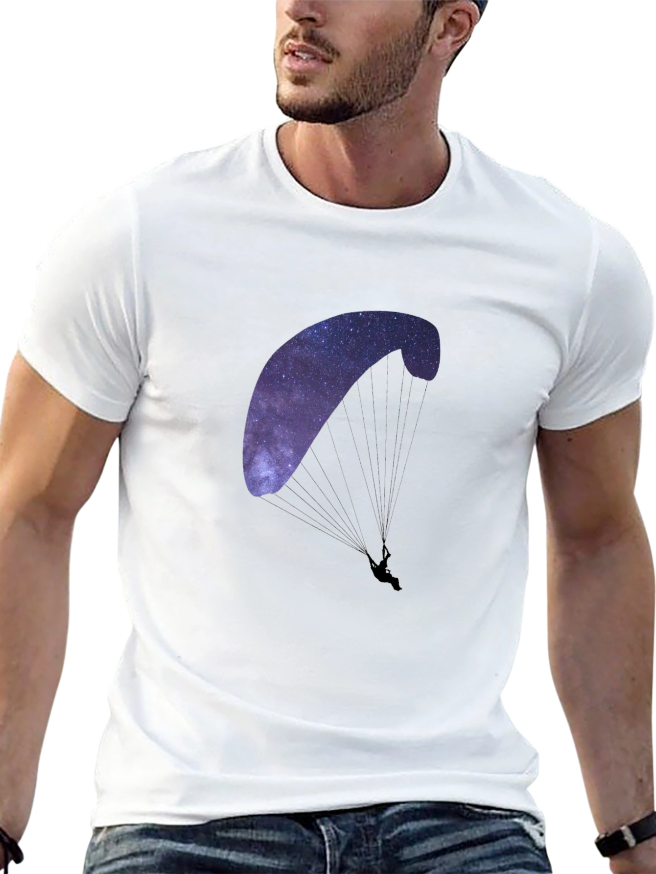 Black Galaxy Paragliding Graphic Tee - Black Cotton Blend view 13