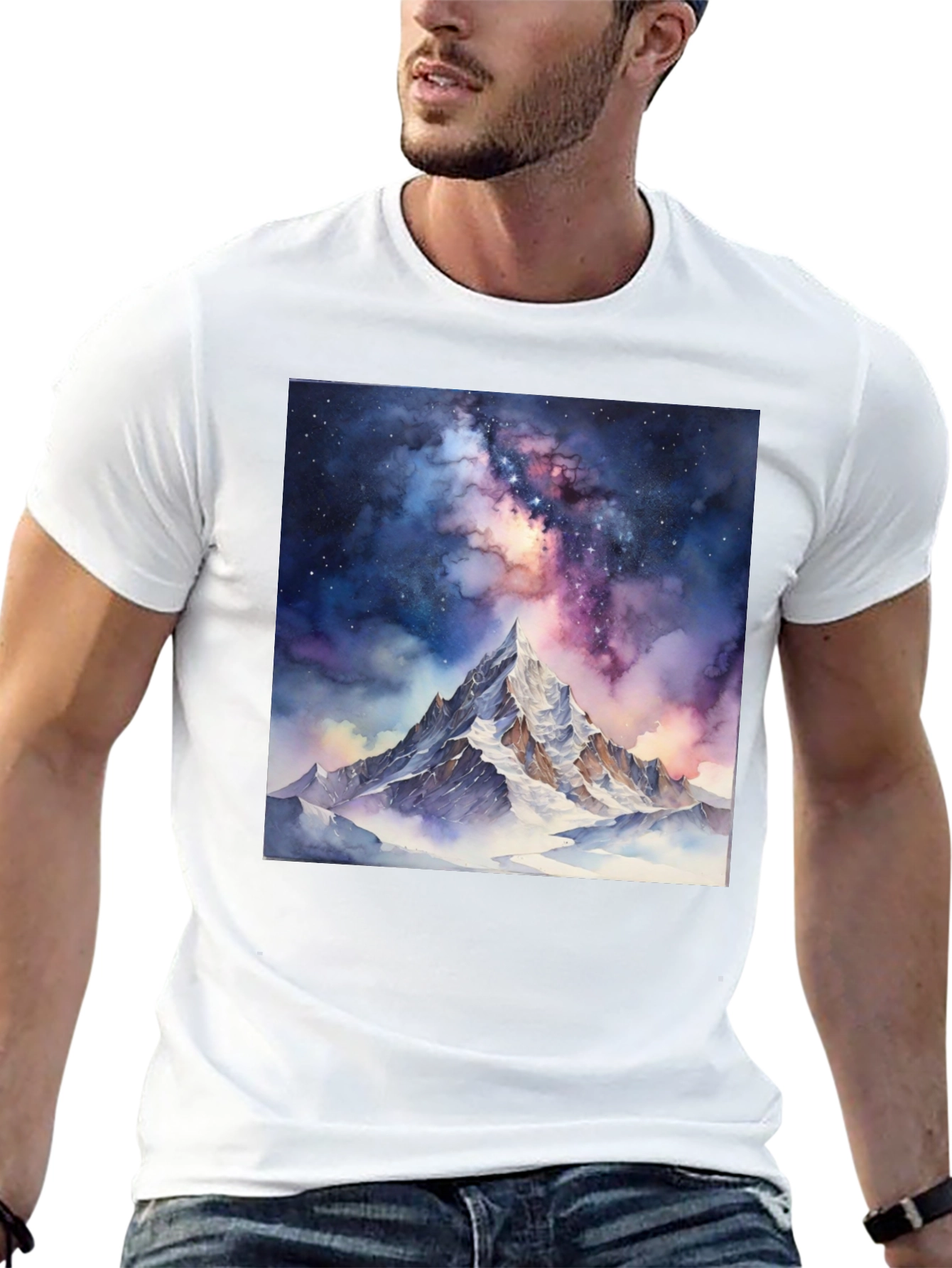 Black Galaxy Mountain Tee - Black Cotton T-Shirt view 13