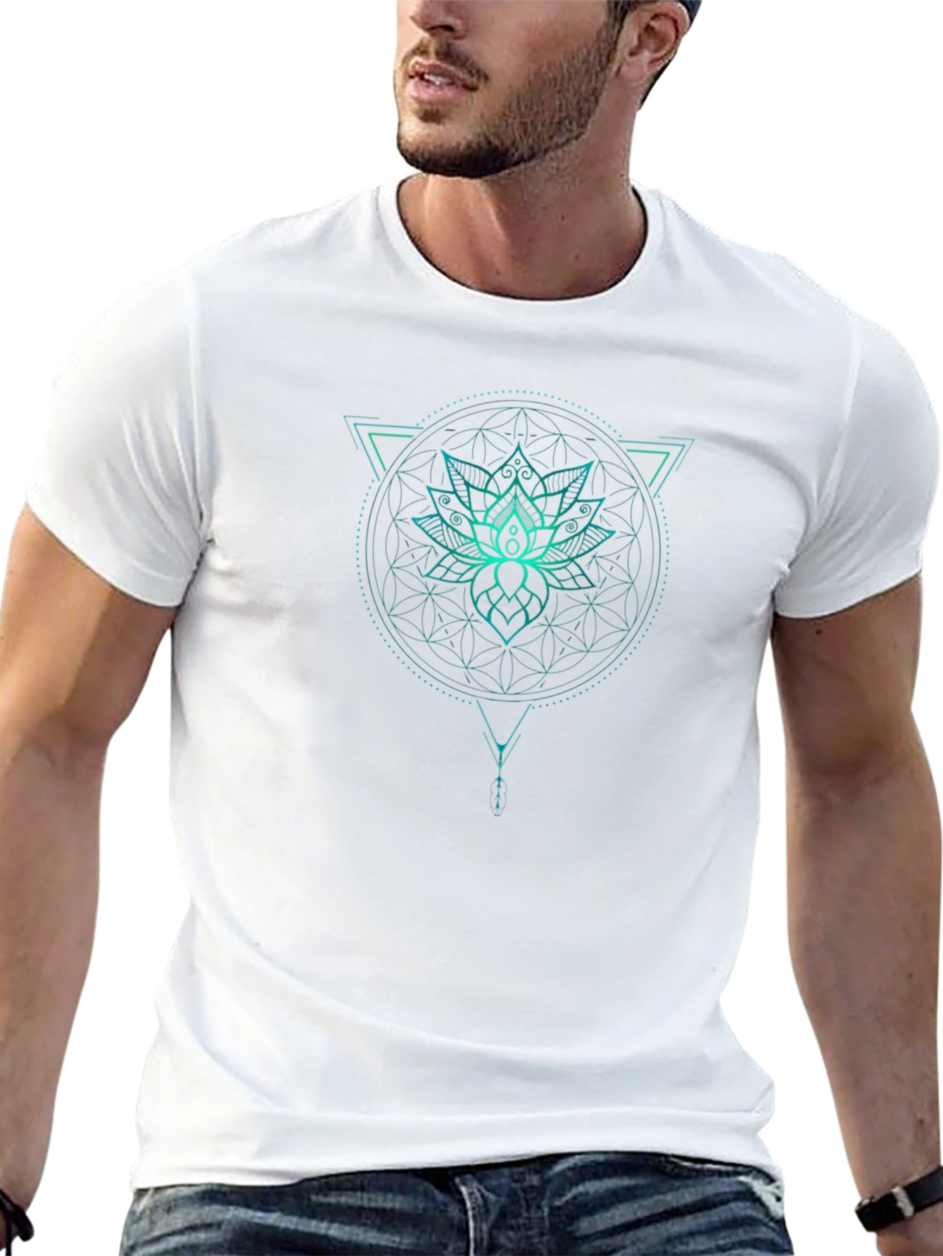 Black Lotus Flower Graphic Print Crew Neck T-Shirt view 13