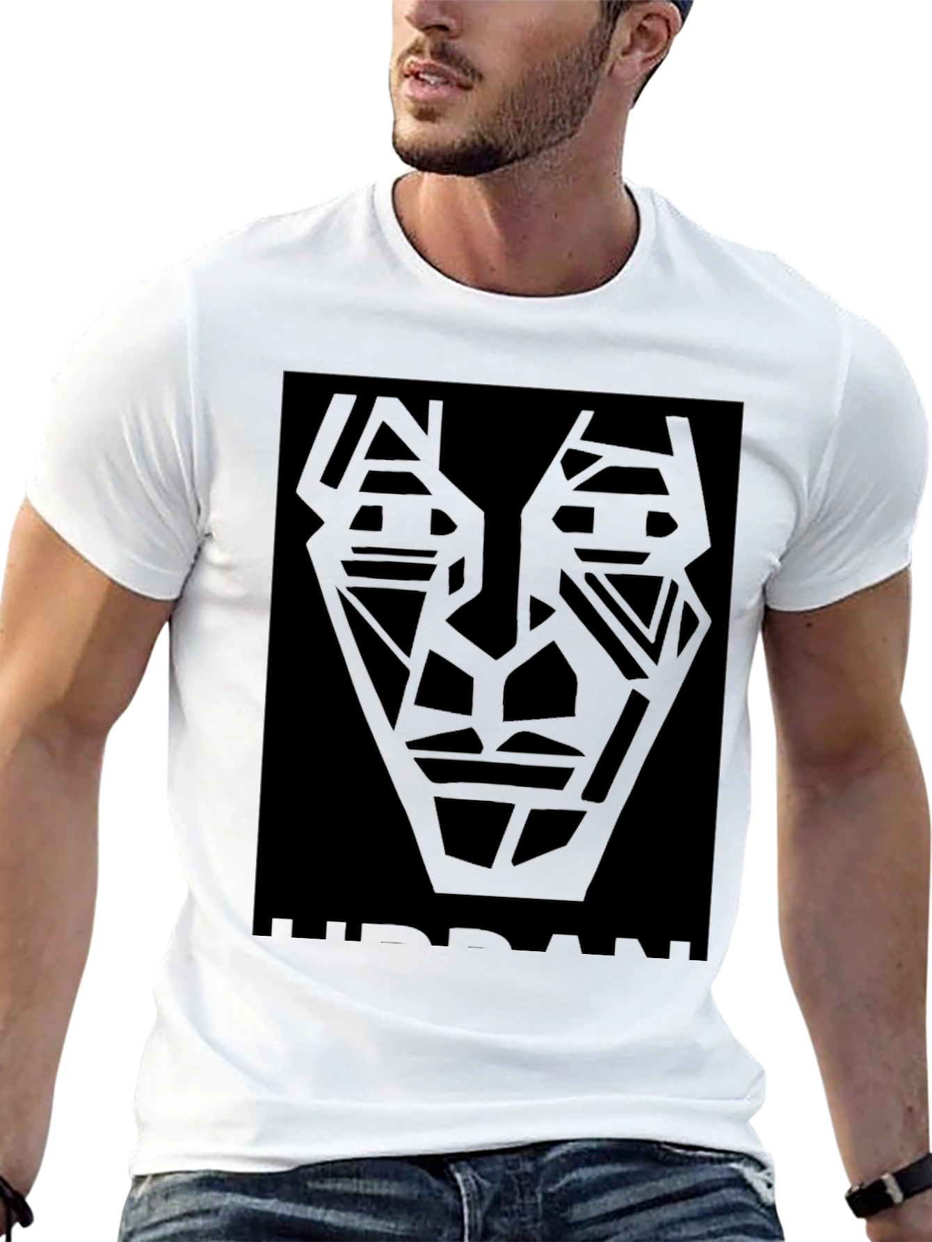 Black Abstract Geometric Face Black T-Shirt view 13