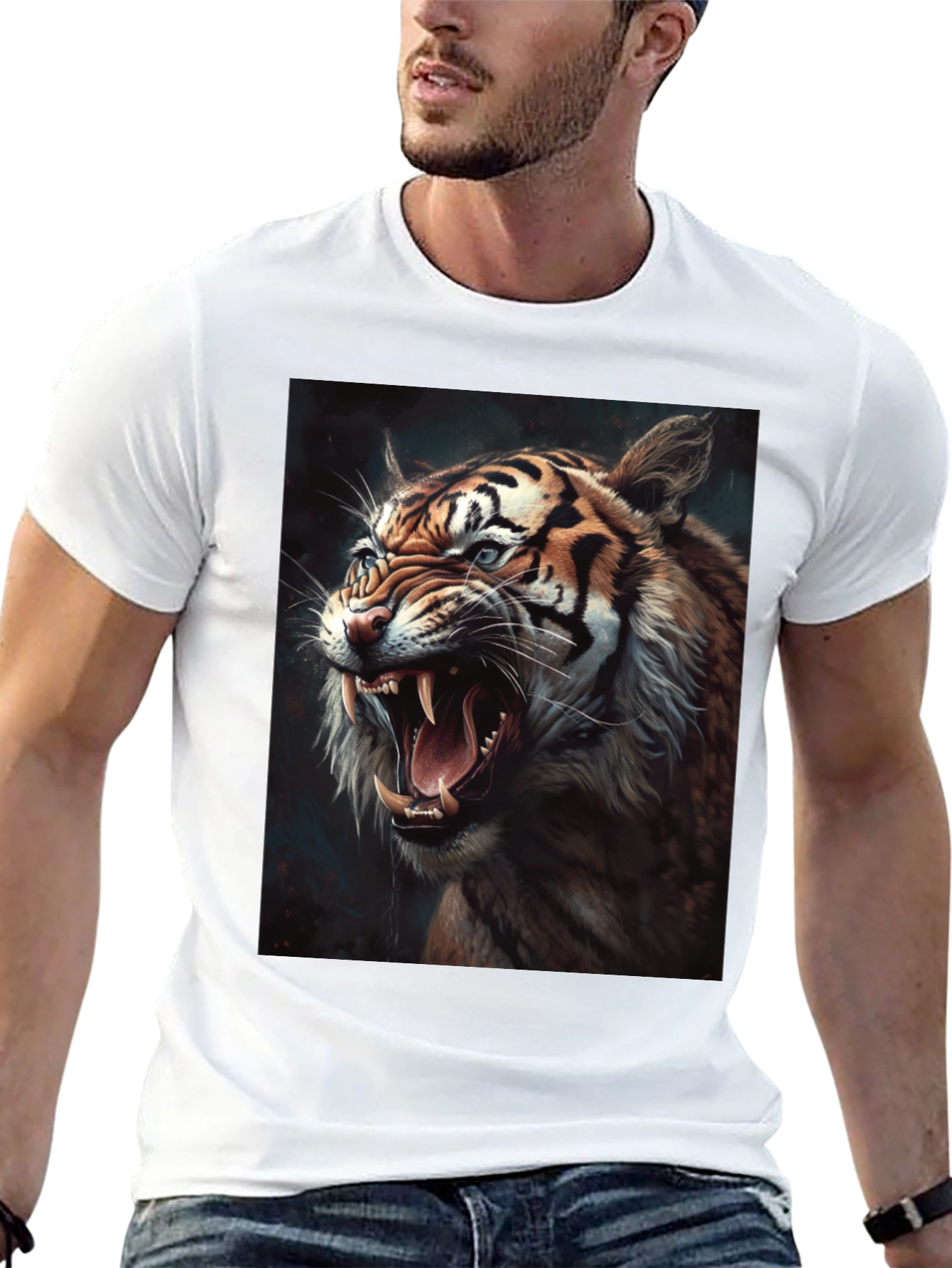 Black Tiger Graphic Print Crew Neck T-Shirt view 13