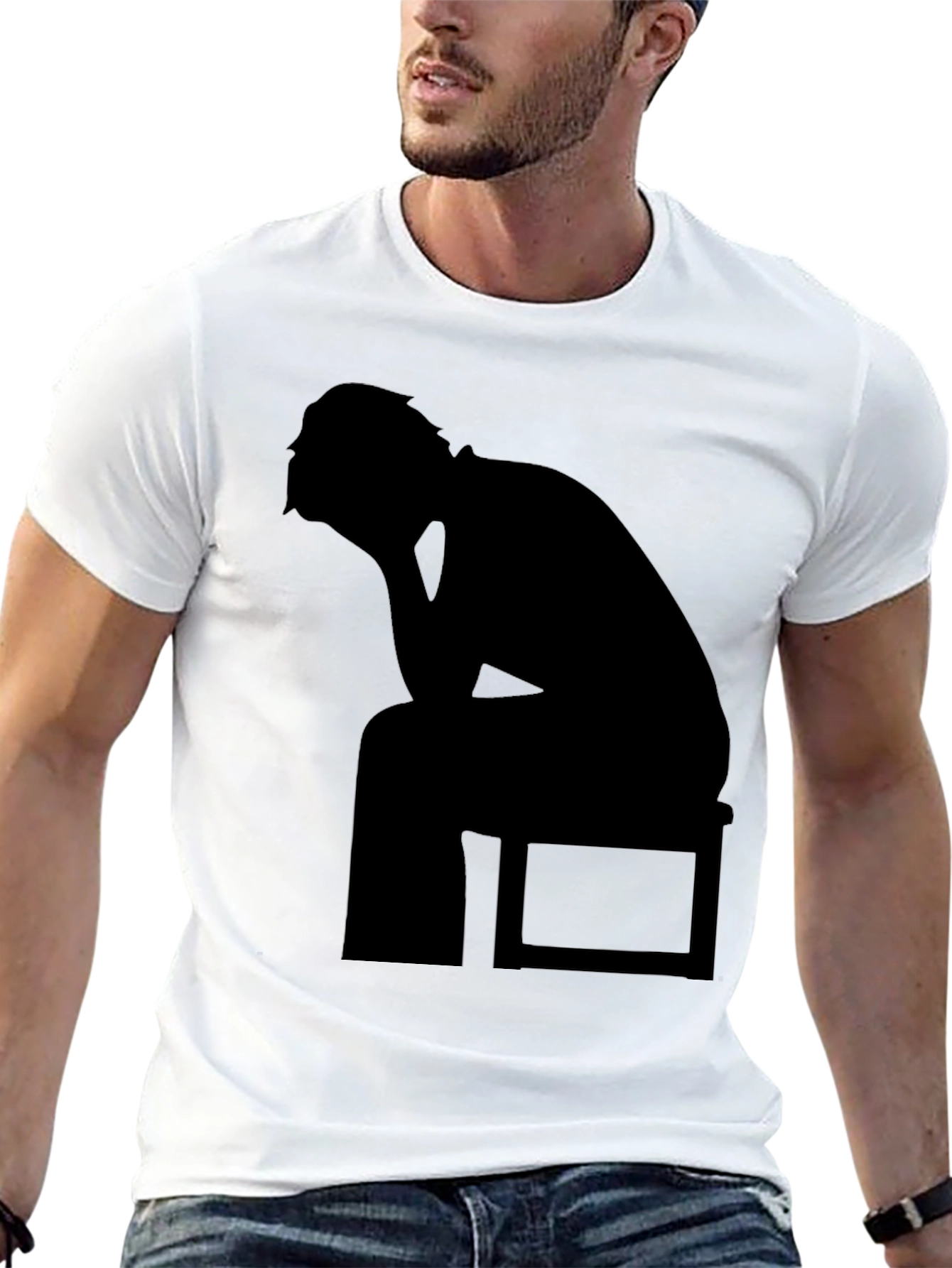 Black Silhouette T-Shirt - Thinking Man Design view 13