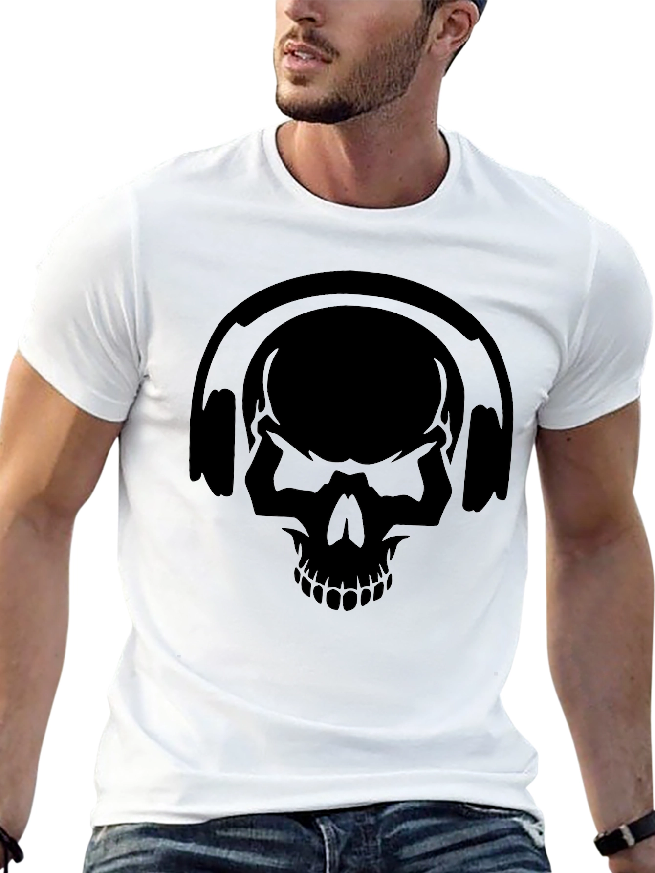 Black Skull Headphones Graphic Tee - Black view 13