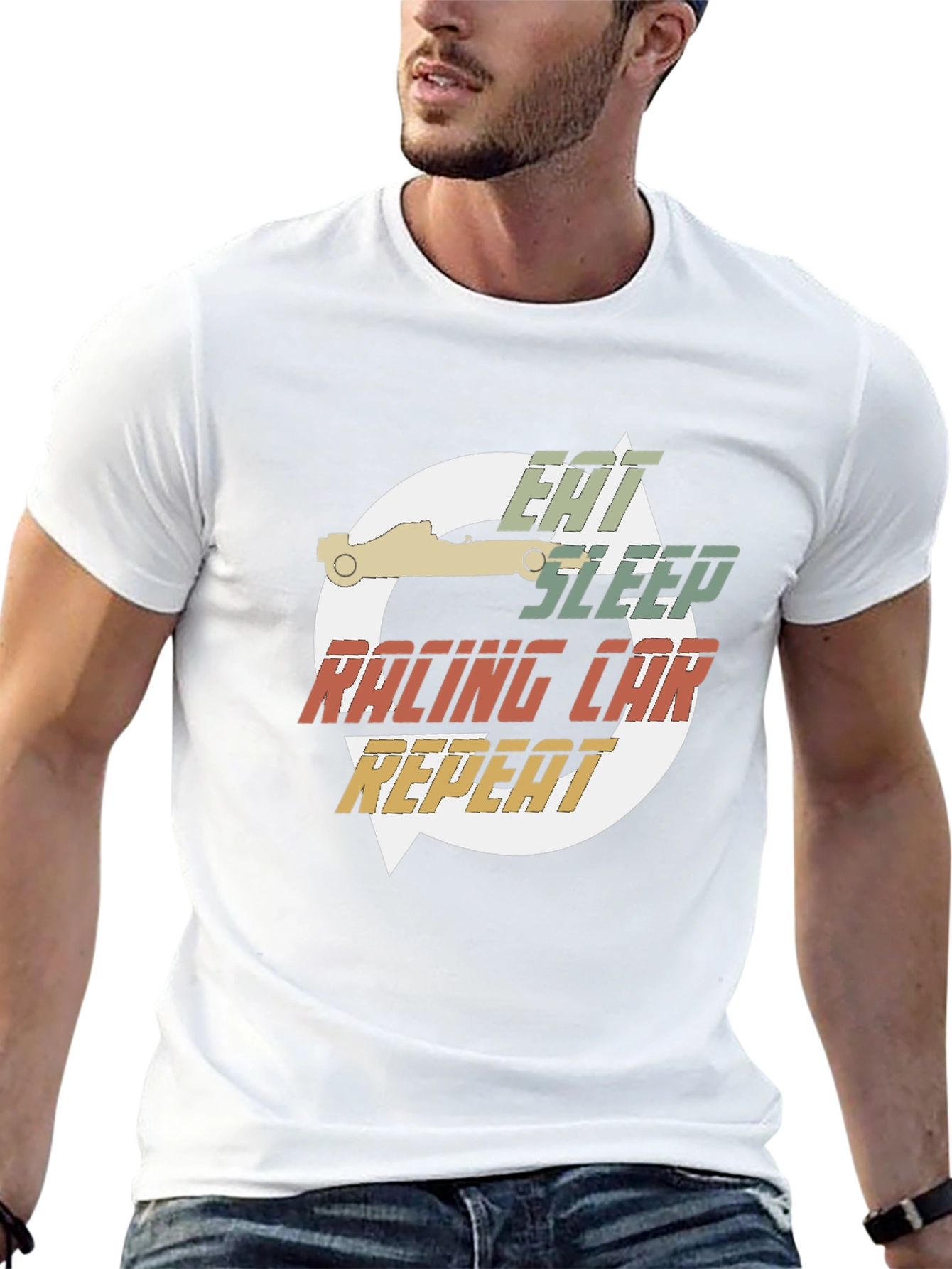 Black Eat Sleep Racing Car Repeat Black T-Shirt view 13
