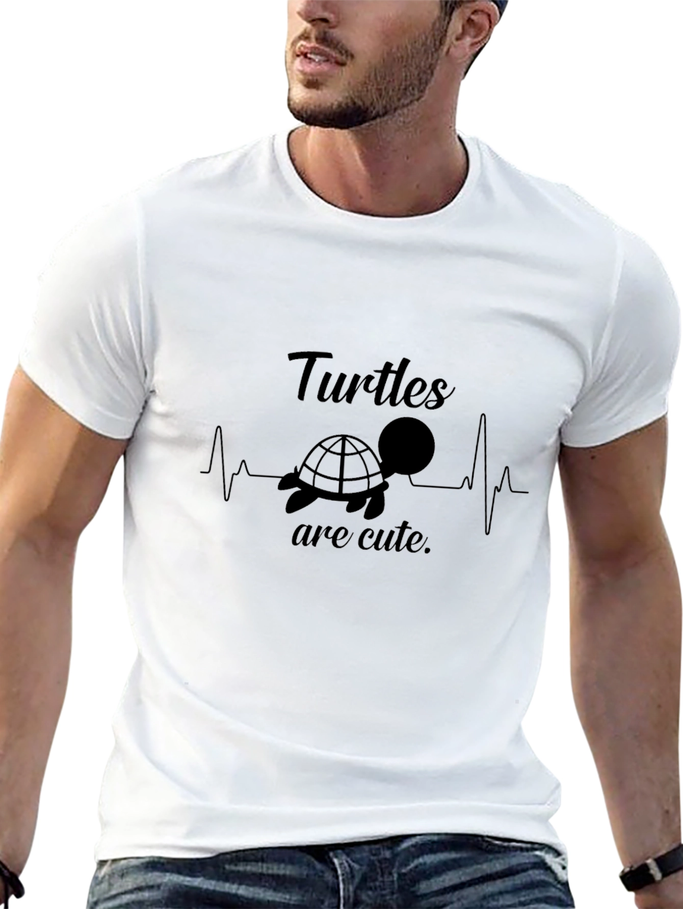 Black Turtles Are Cute T-Shirt - Heartbeat Design, Black view 13
