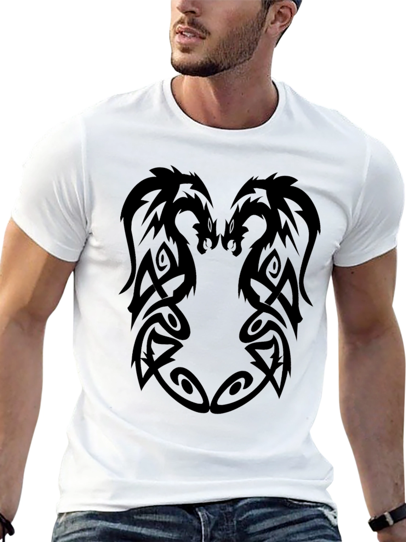 Black Tribal Dragon Graphic Black T-Shirt view 13