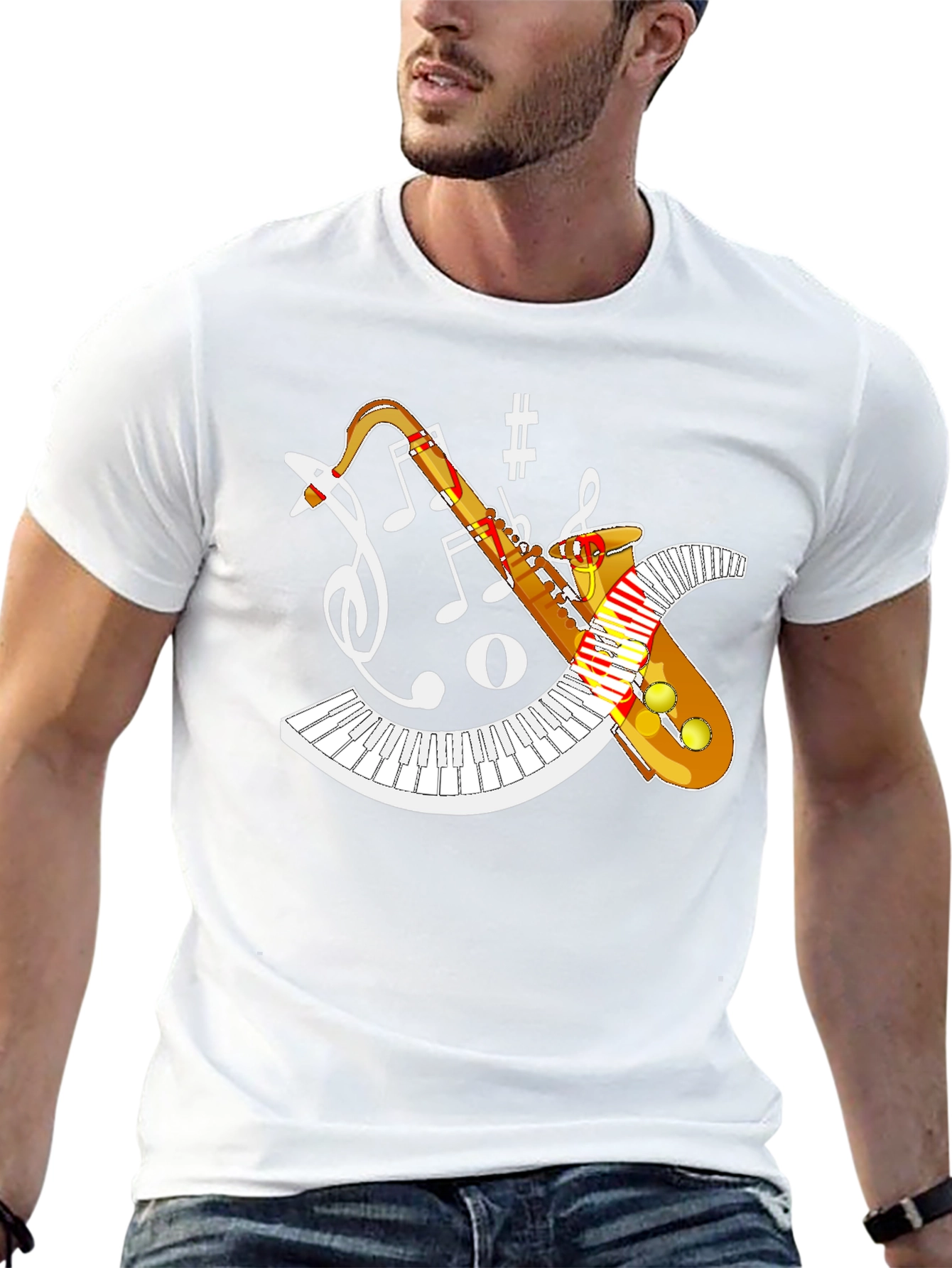 Black Saxophone Music Notes T-Shirt view 13