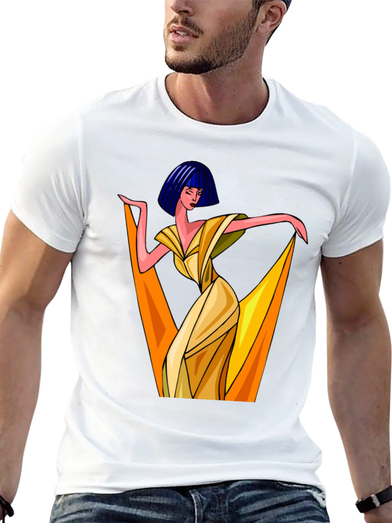 Black Art Deco Woman Graphic Tee - Stylish Black T-Shirt view 13