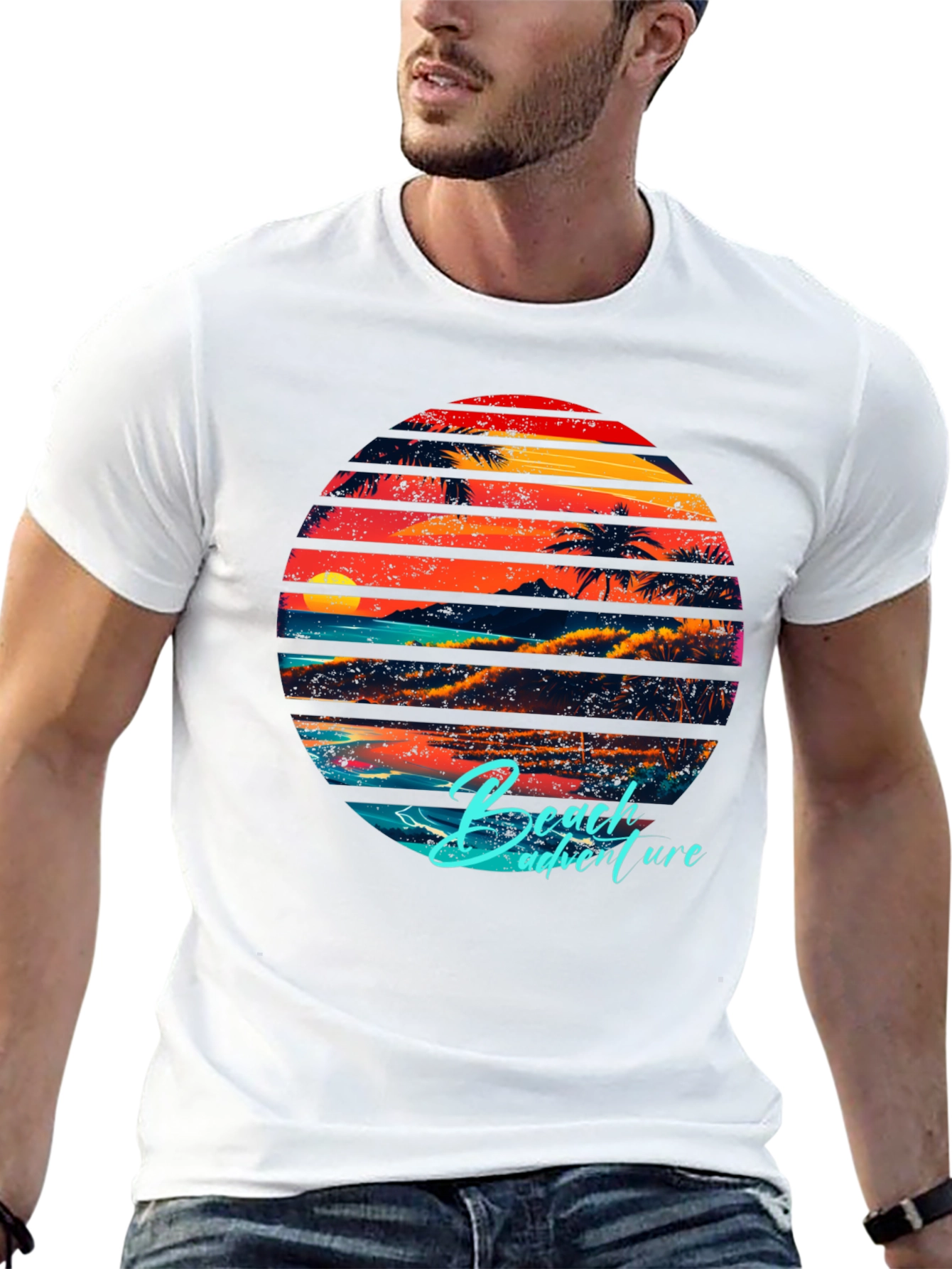 Black Retro Beach Adventure Graphic T-Shirt view 13