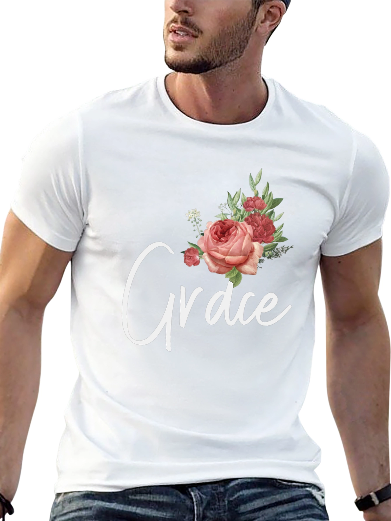 Black Grace Floral Graphic T-Shirt - Stylish Unisex Tee view 13
