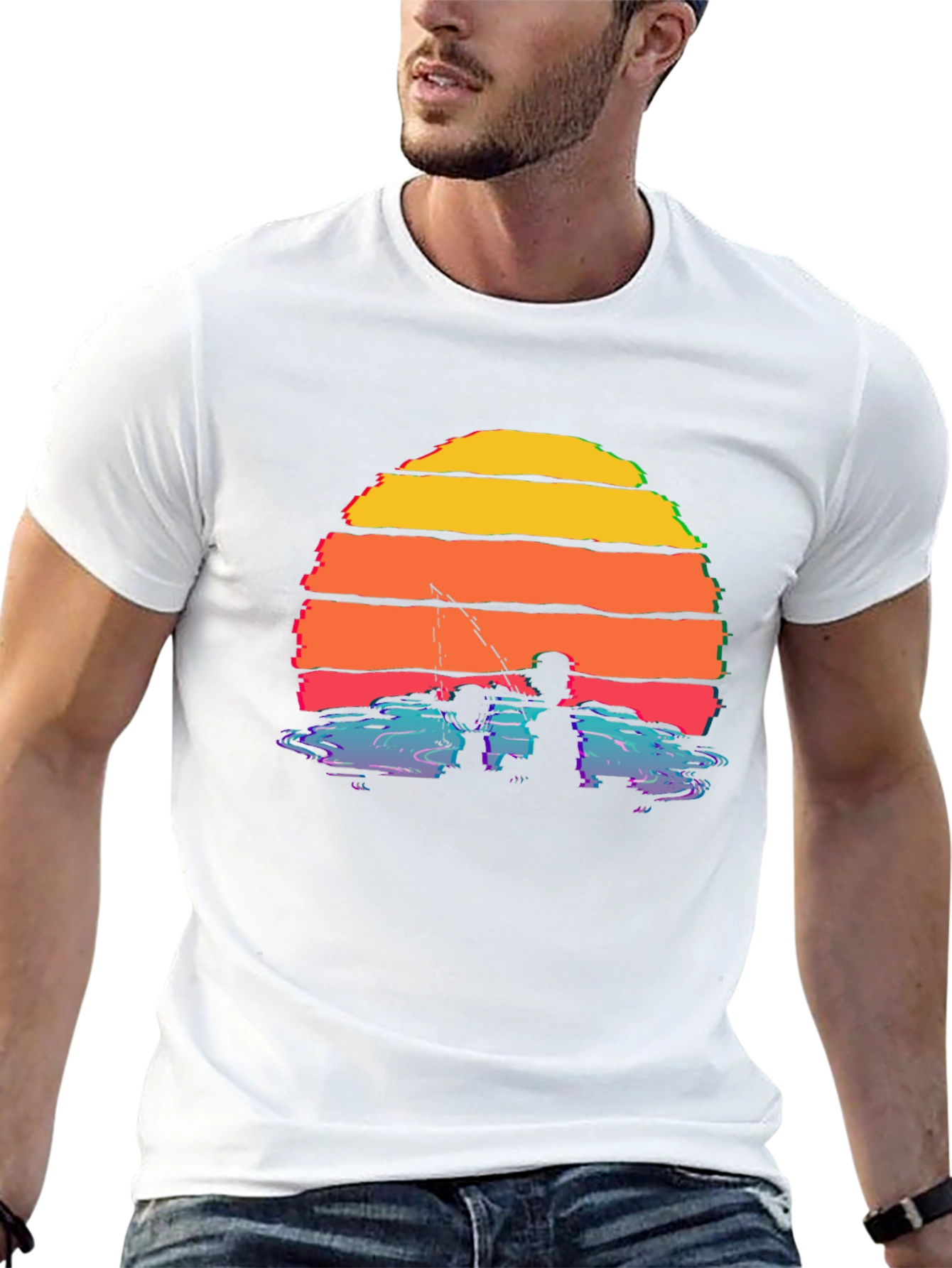 Black Sunset Fishing Silhouette T-Shirt view 13