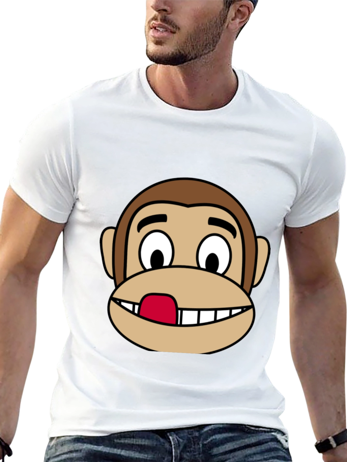 Black Funny Monkey Face Graphic Tee - Black Cotton T-Shirt view 13
