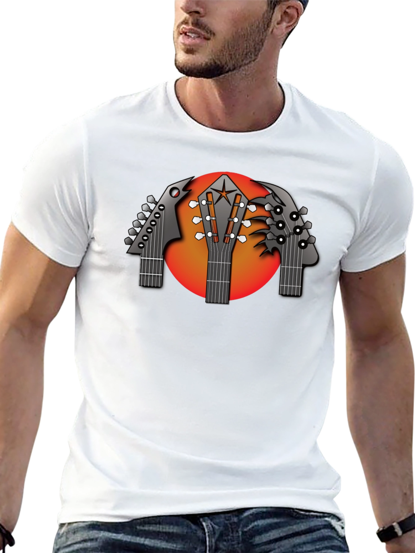 Black Guitar Headstock Graphic Black T-Shirt view 13