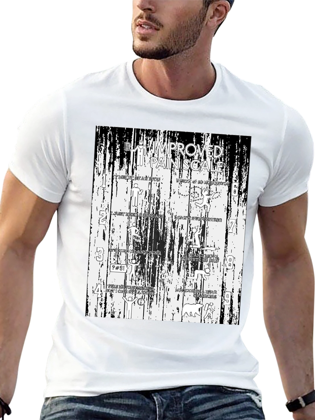 Black Funny "Improved Pain Scale" Graphic Tee view 13