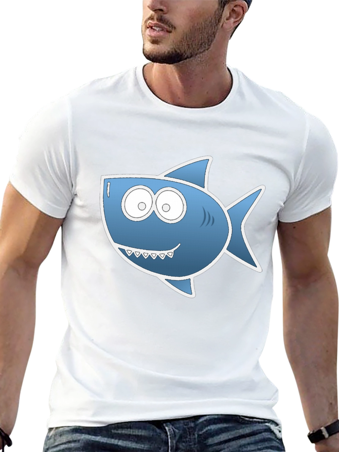 Black Cartoon Shark Graphic Tee - Black Cotton Blend view 13