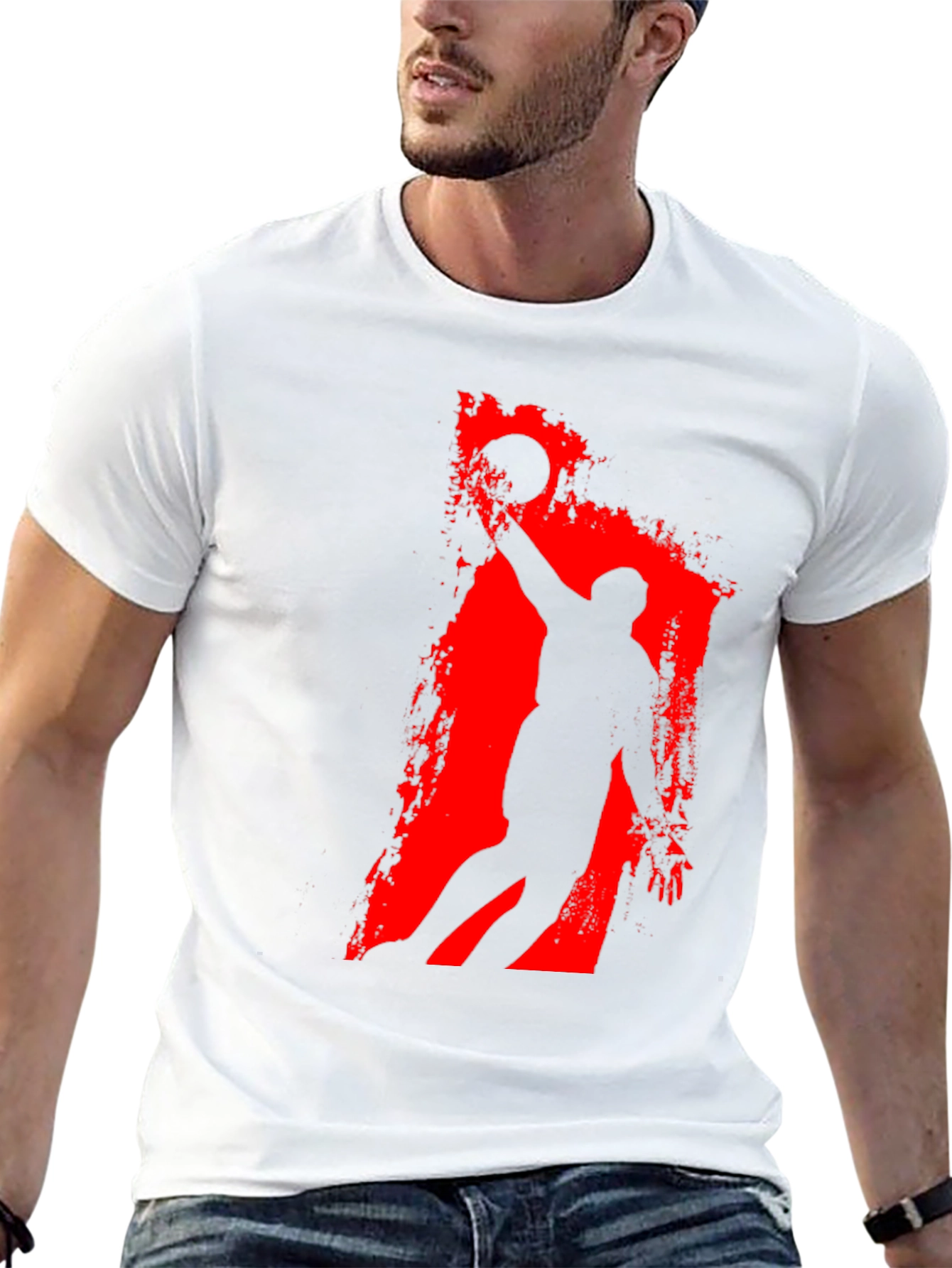 Black Basketball Silhouette Graphic Tee - Black Cotton T-Shirt view 13