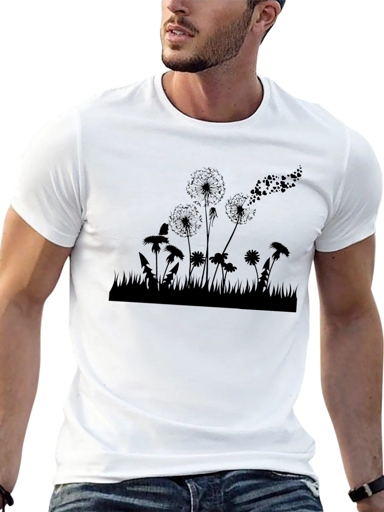Black Dandelion Field Graphic Tee - Black Cotton Casual Shirt view 13