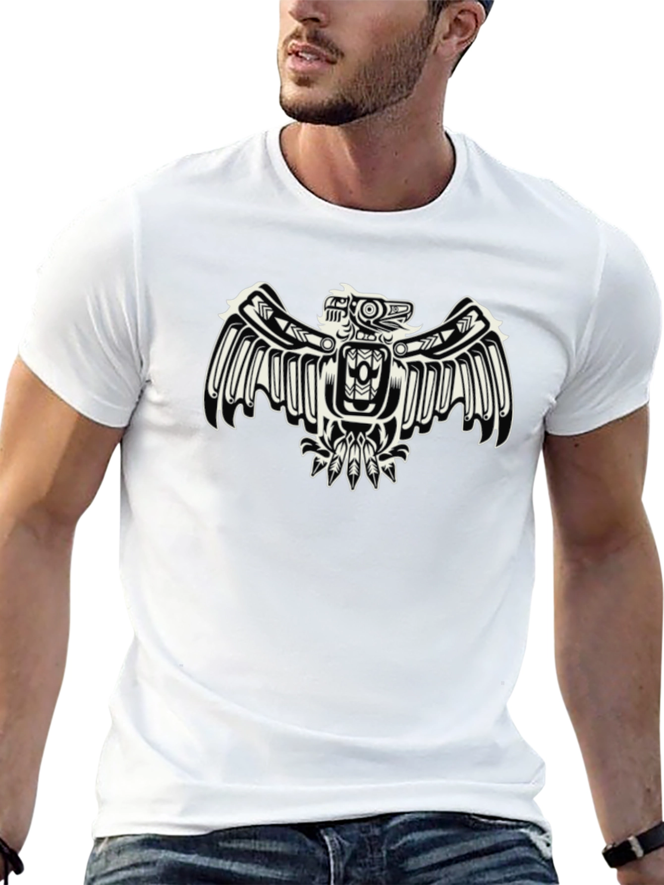 Black Tribal Eagle Graphic Tee - Black Cotton Blend view 13