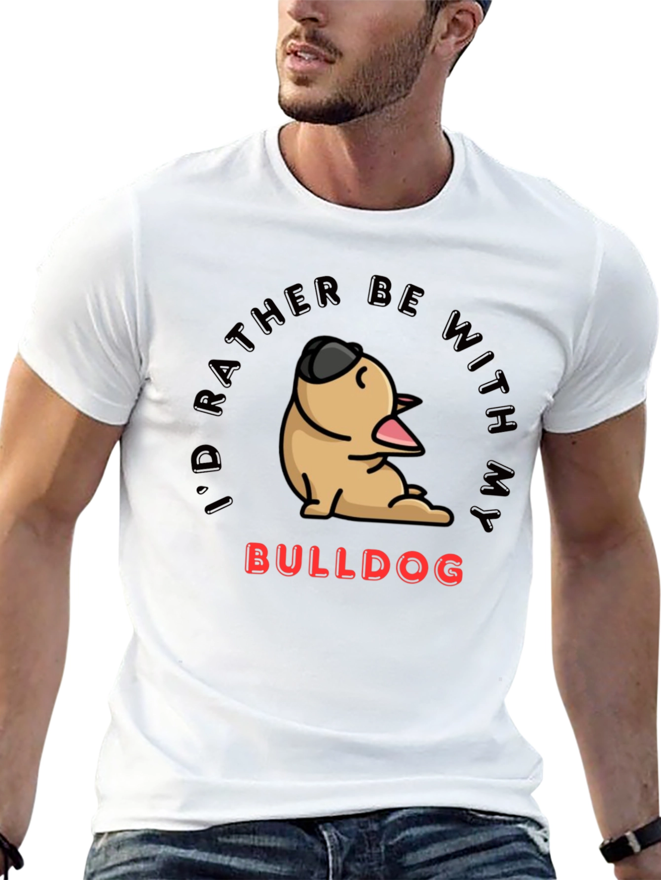 Black Bulldog Lover T-Shirt - I'd Rather Be With My Bulldog view 13