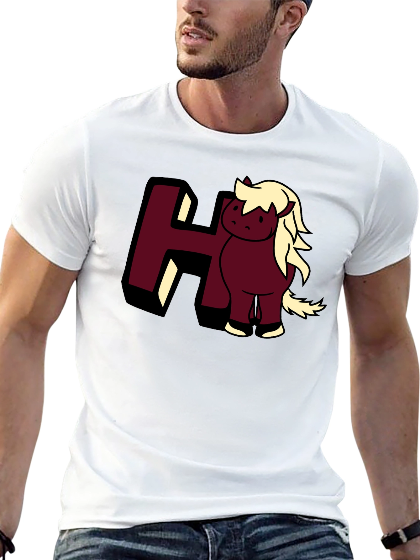 Black Cartoon Horse Tee: Cute Animal Graphic T-Shirt view 13