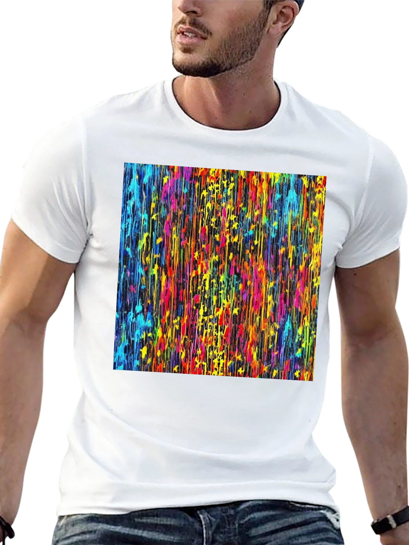 Black Vibrant Dripping Paint Graphic Tee - Artsy Black T-Shirt view 13