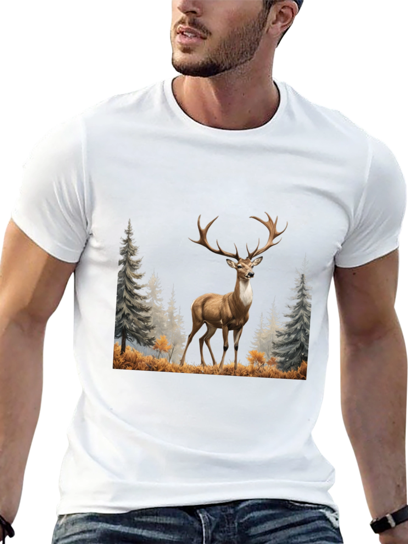 Black Deer Graphic Tee - Wildlife Inspired Men's T-Shirt view 13